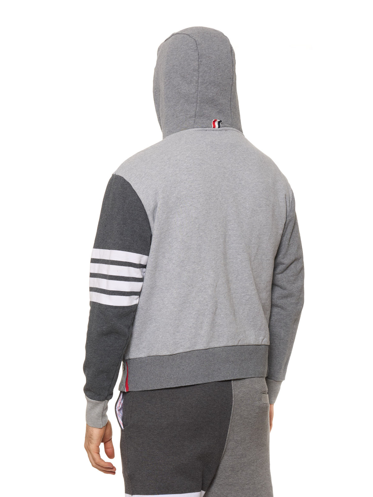 THOM BROWNE New York Gray Color-Block Cotton 4-Bar Hoodie Japan