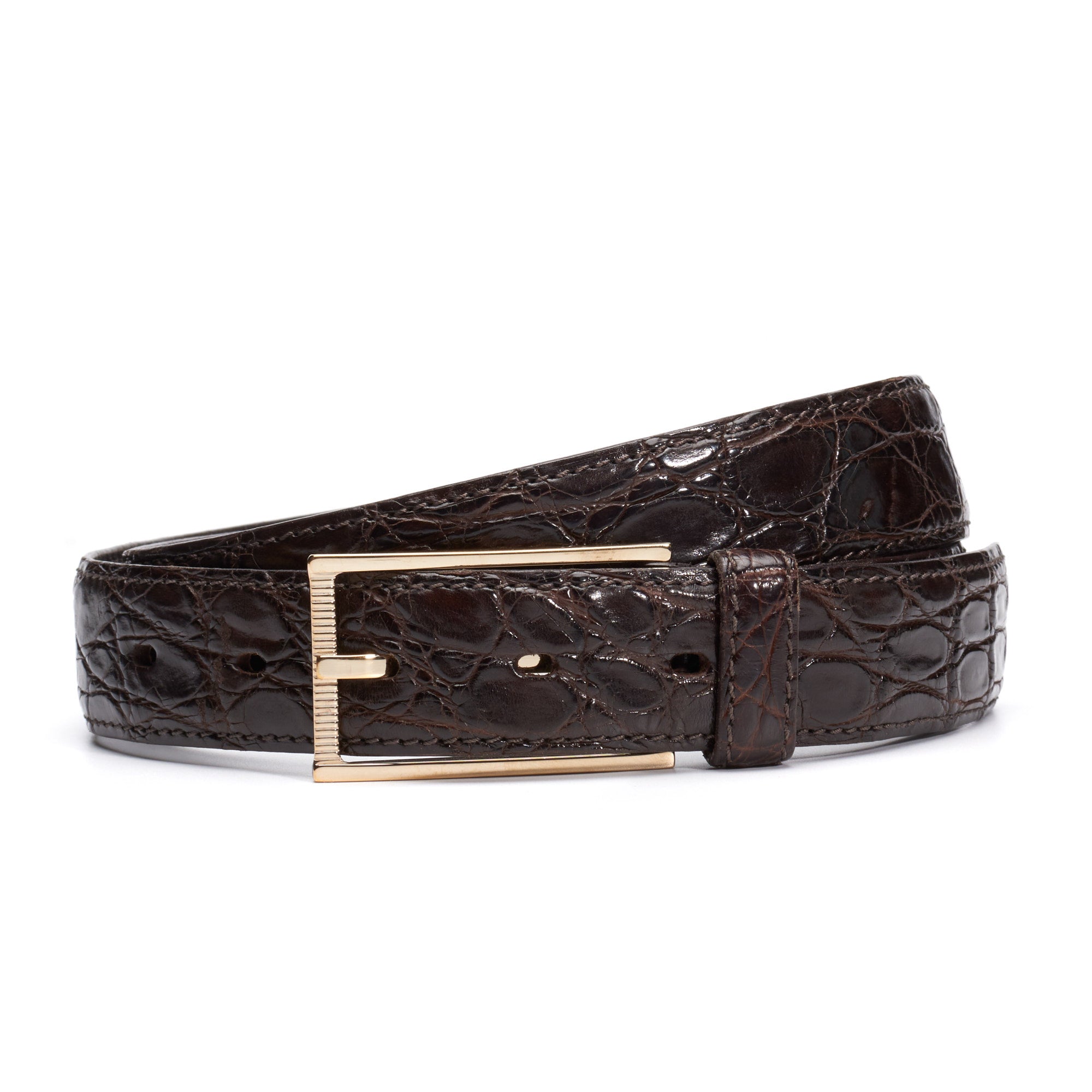 TOM FORD Dark Brown Croco Crocodile Belt with Gold-Tone Buckle NEW 36" 90cm
