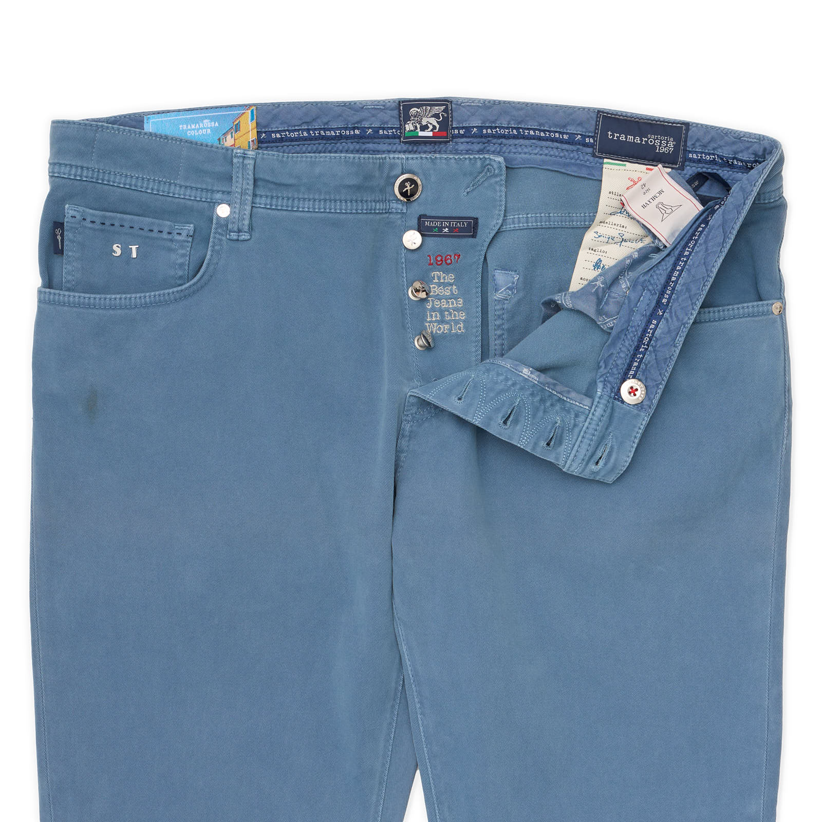TRAMAROSSA "Leonardo" Washed Blue Cotton Stretch Slim Fit Jeans NEW US 42