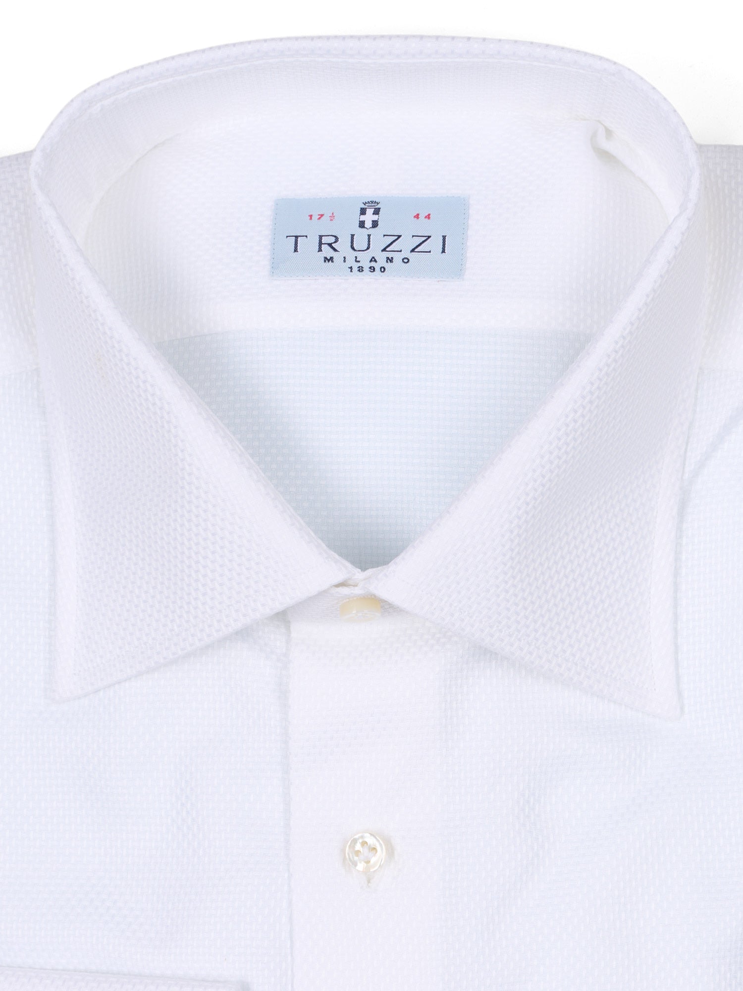 TRUZZI White Micro-Pattern Cotton French Cuff Dress Shirt