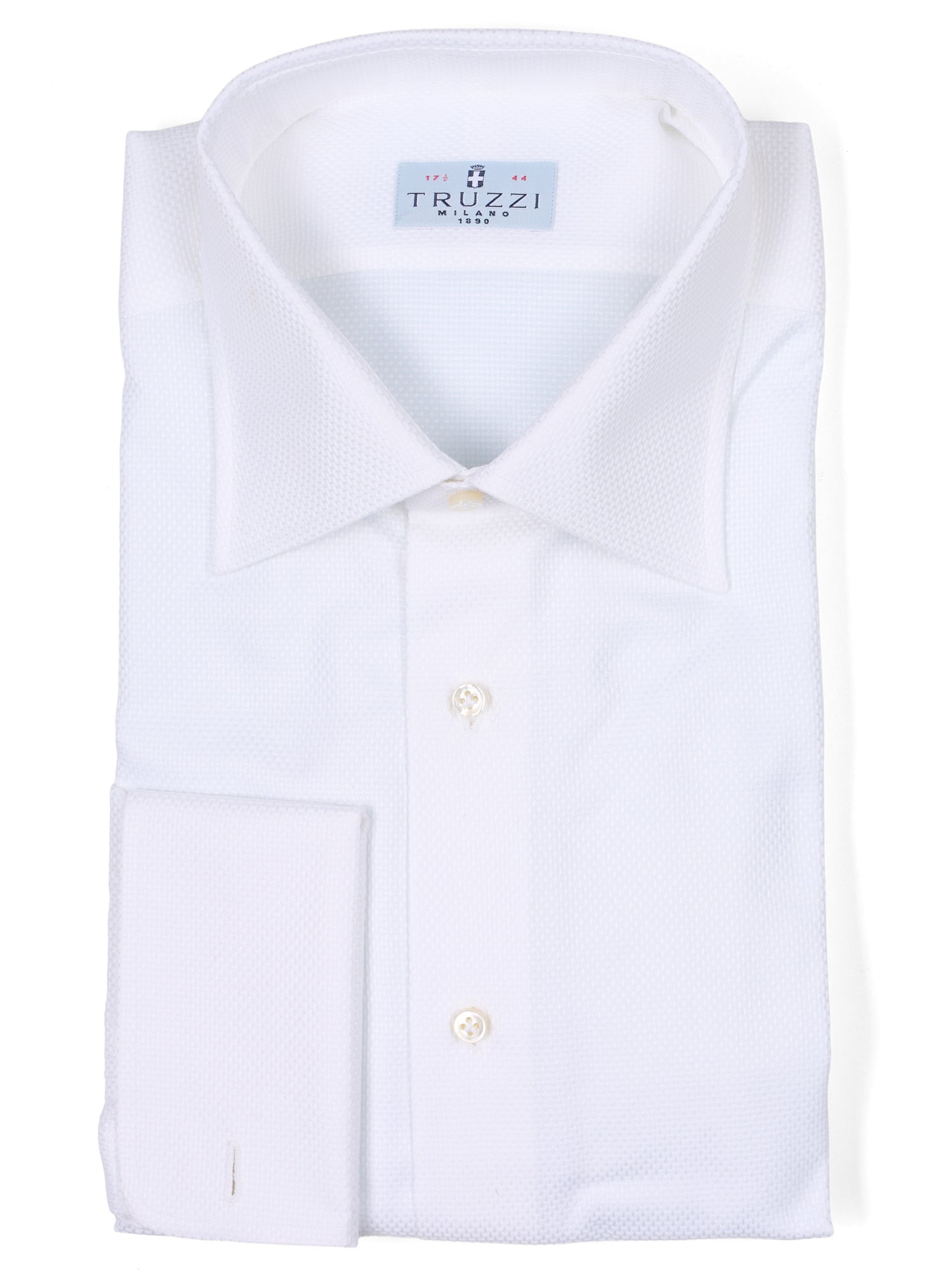 TRUZZI White Micro-Pattern Cotton French Cuff Dress Shirt