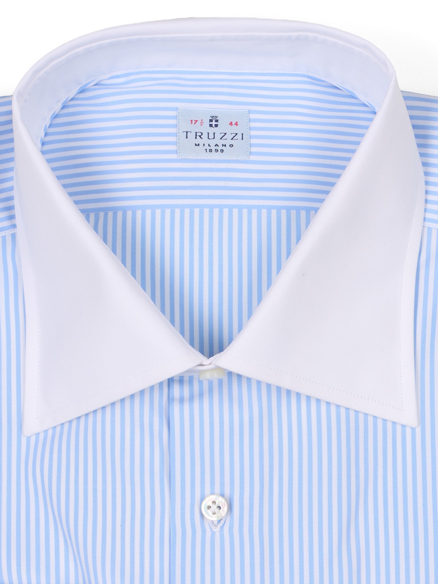 TRUZZI Handmade Blue Stripe Cotton French Cuff Slim Fit Dress Shirt