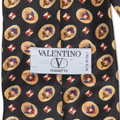 VALENTINO Black Medallion Design Silk Tie