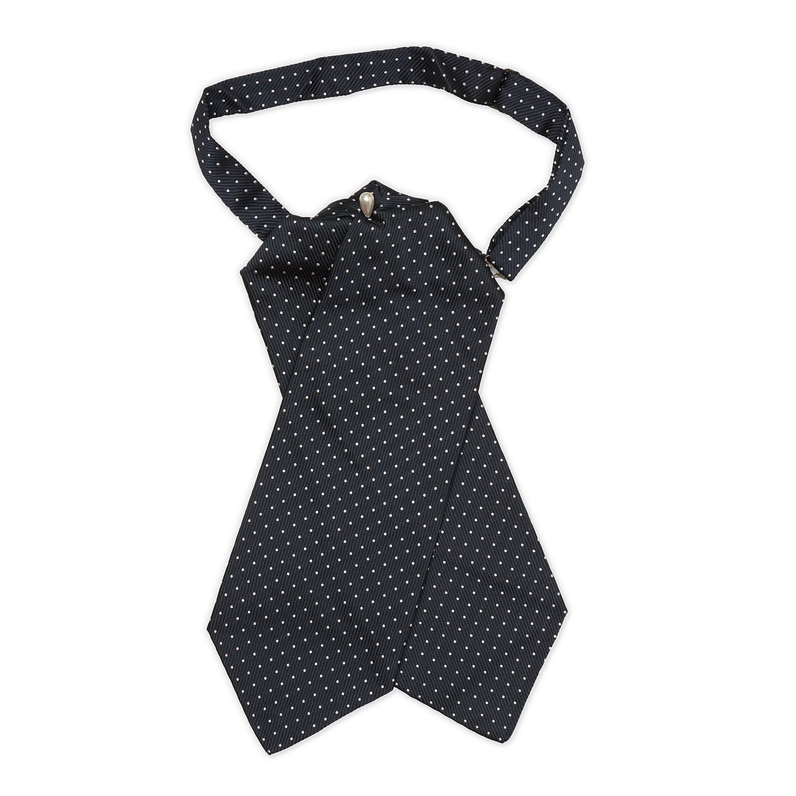 VANNUCCI MILANO Black Dot Silk Ascot Formal Tie Plastron NEW