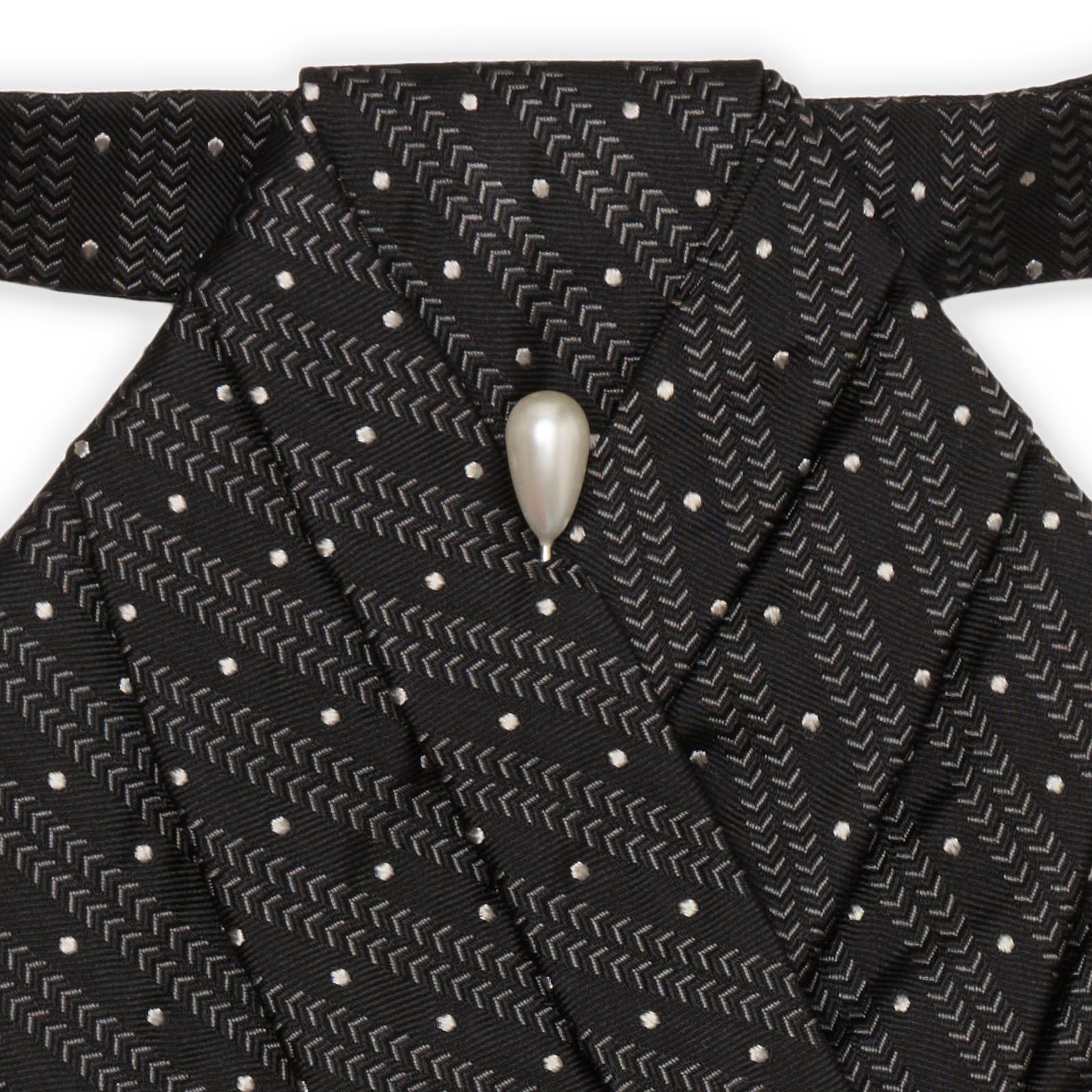 VANNUCCI MILANO Black Geometric Silk Ascot Formal Tie Plastron NEW
