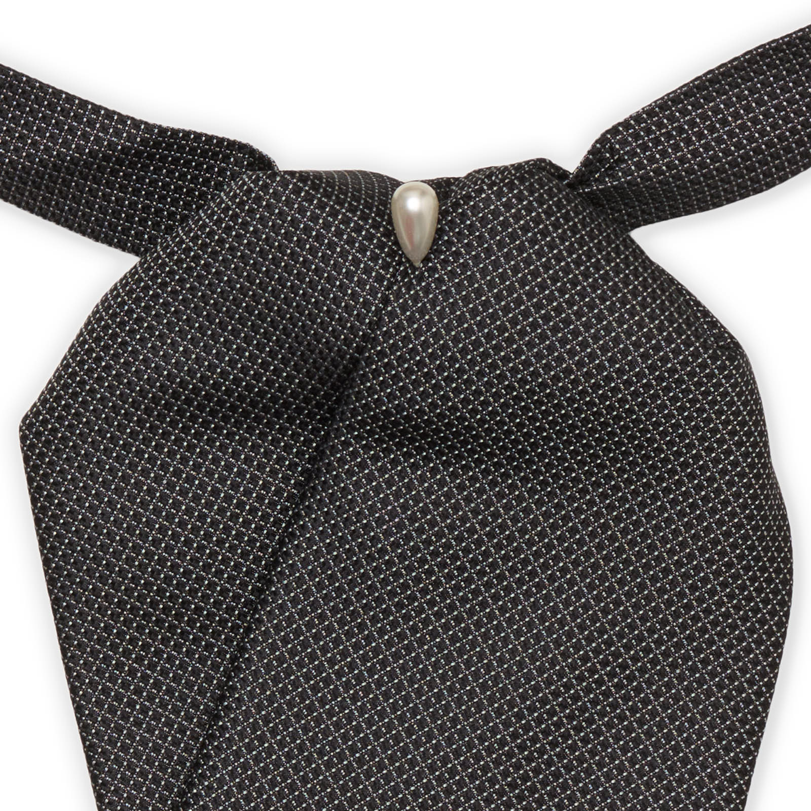 VANNUCCI MILANO Black Micro Pattern Silk Ascot Formal Tie Plastron NEW