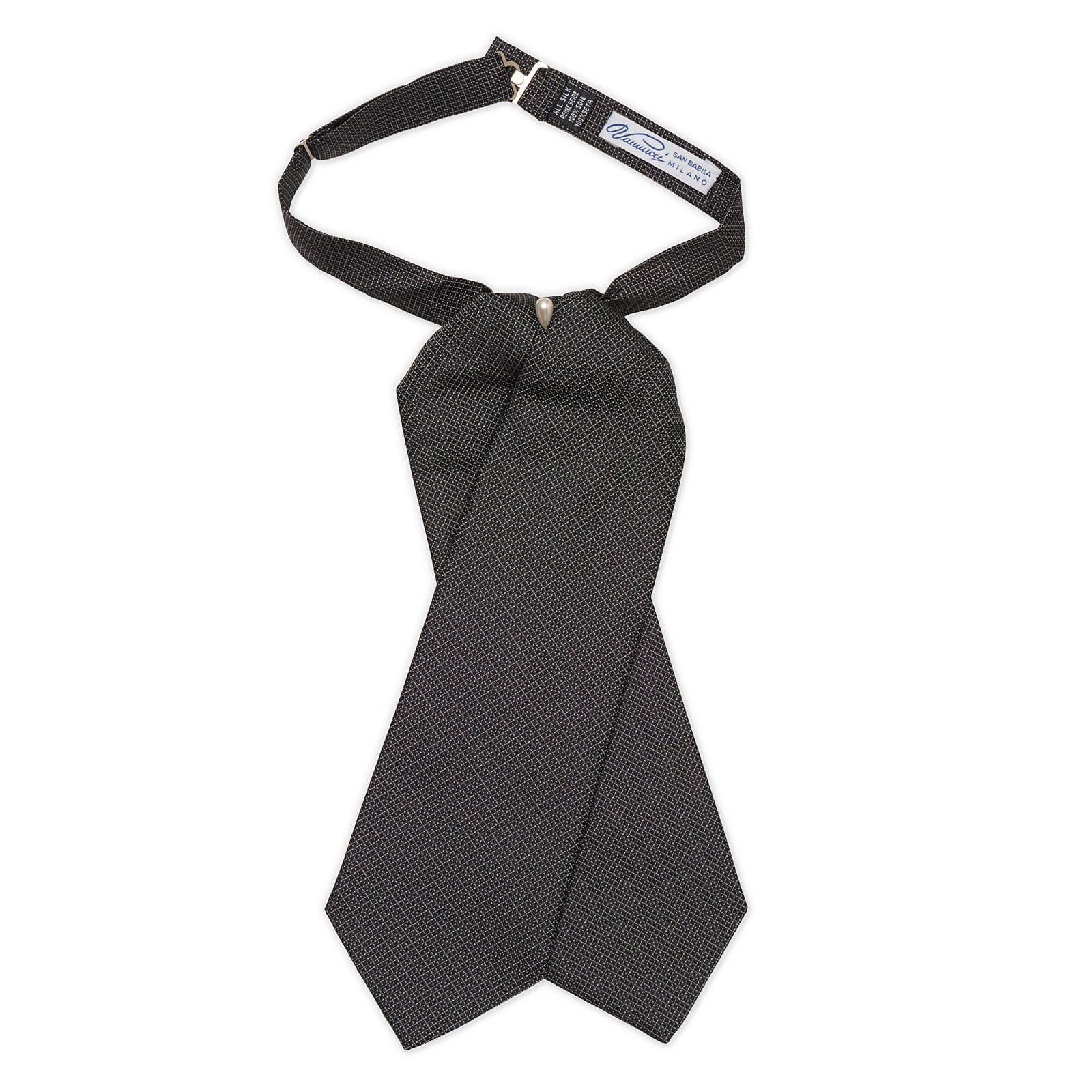 VANNUCCI MILANO Black Micro Pattern Silk Ascot Formal Tie Plastron NEW