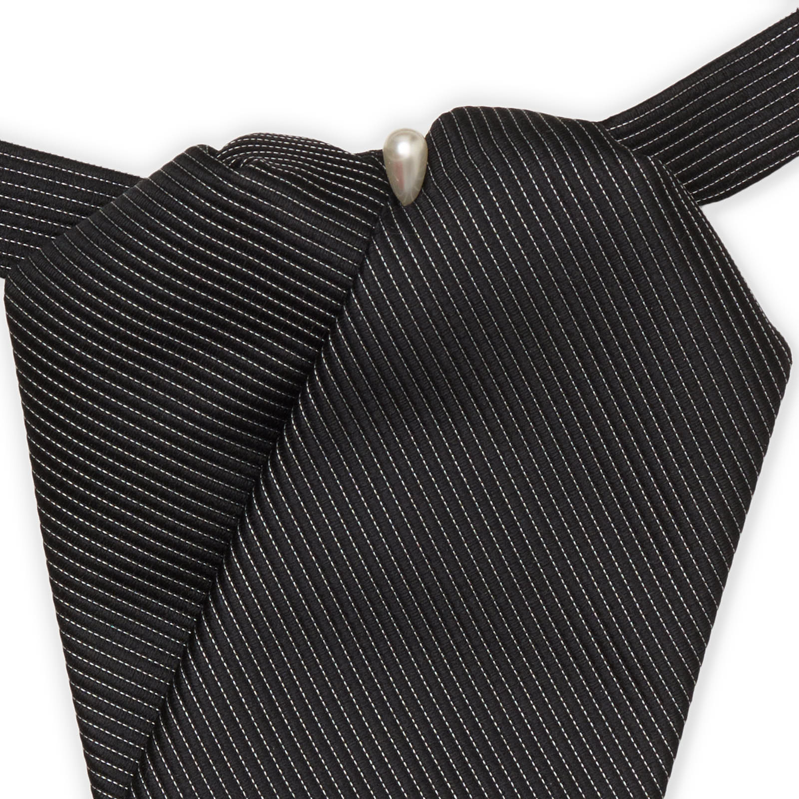 VANNUCCI MILANO Black Pinstripe Silk Ascot Tie Plastron NEW