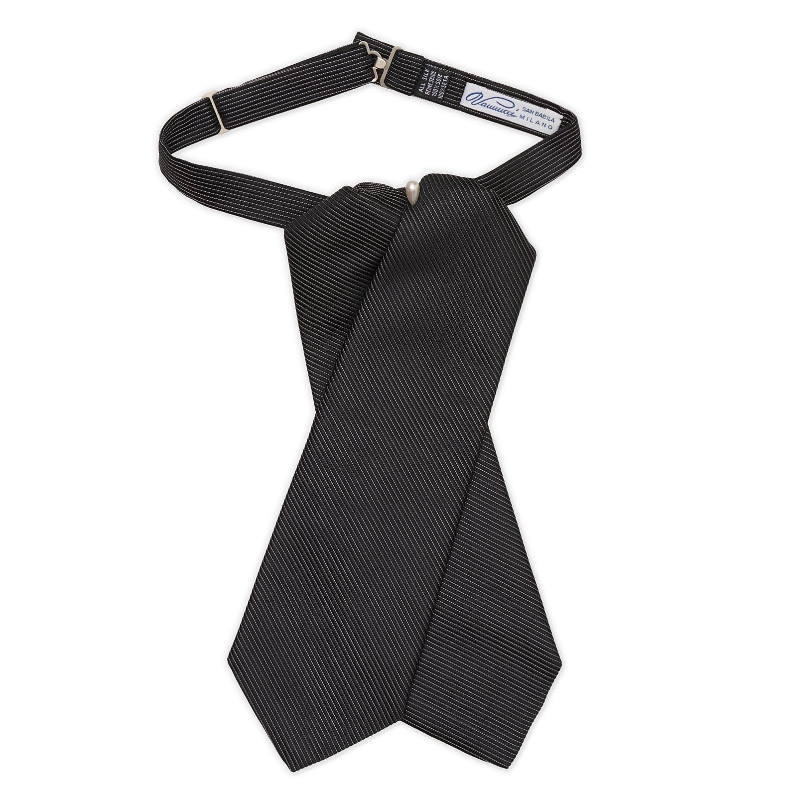 VANNUCCI MILANO Black Pinstripe Silk Ascot Tie Plastron NEW