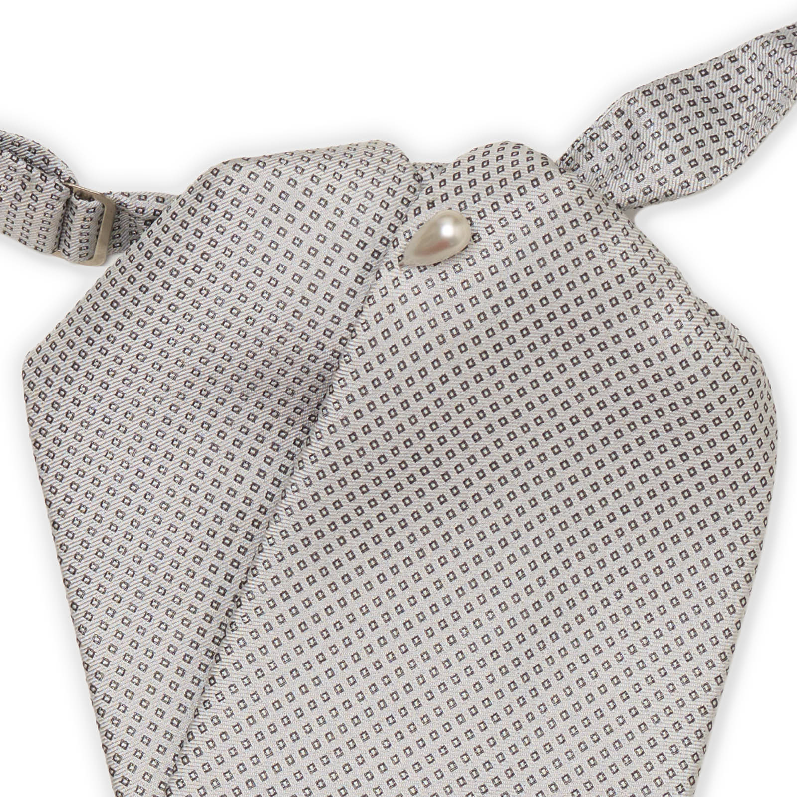 VANNUCCI MILANO Gray-Black Micro Pattern Silk Ascot Formal Tie Plastron NEW