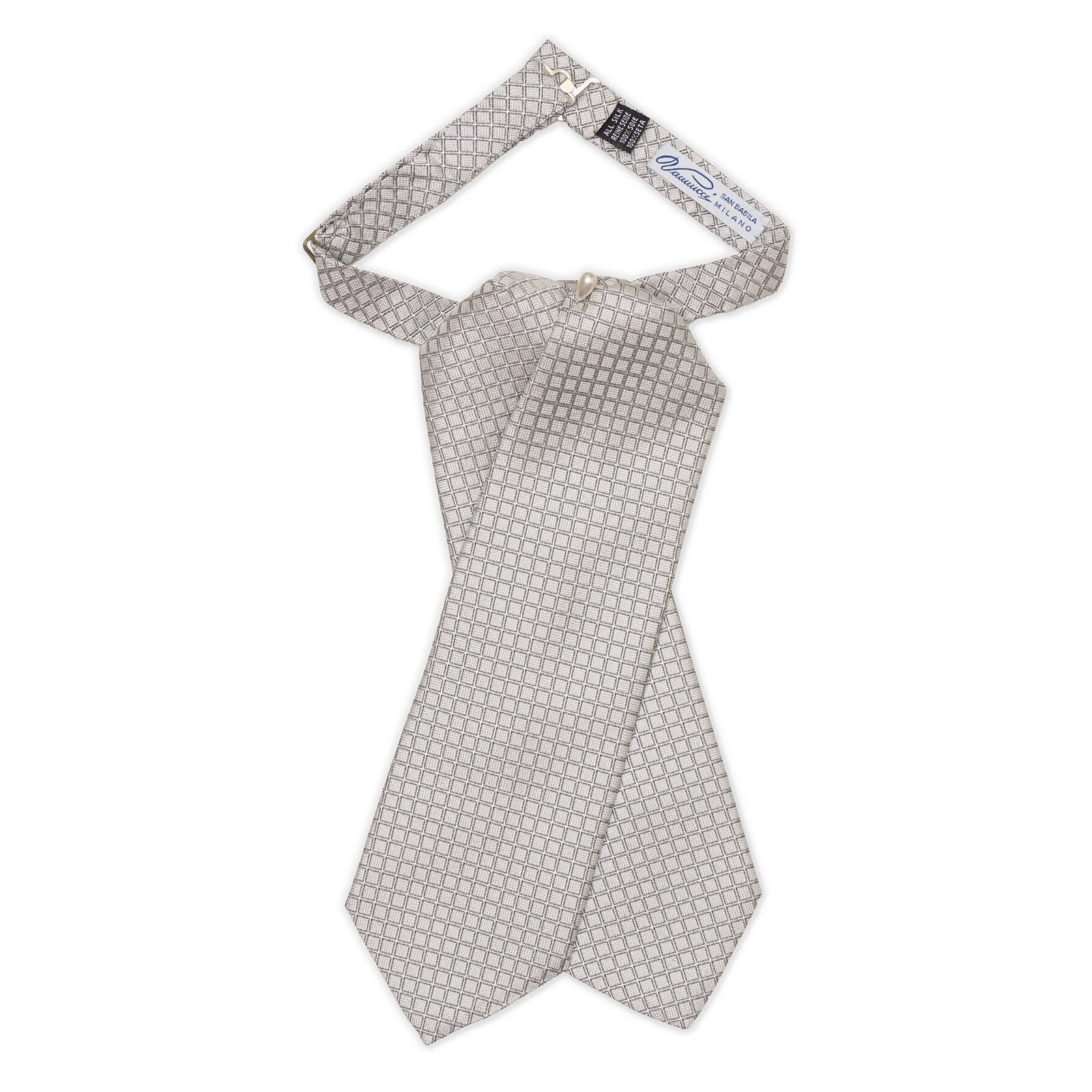 VANNUCCI MILANO Gray Geometric Pattern Silk Ascot Formal Tie Plastron NEW