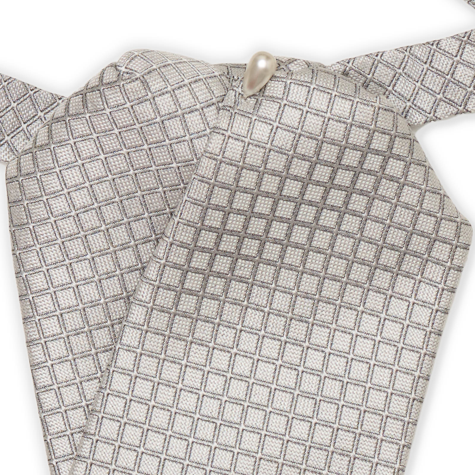 VANNUCCI MILANO Gray Geometric Pattern Silk Ascot Formal Tie Plastron NEW