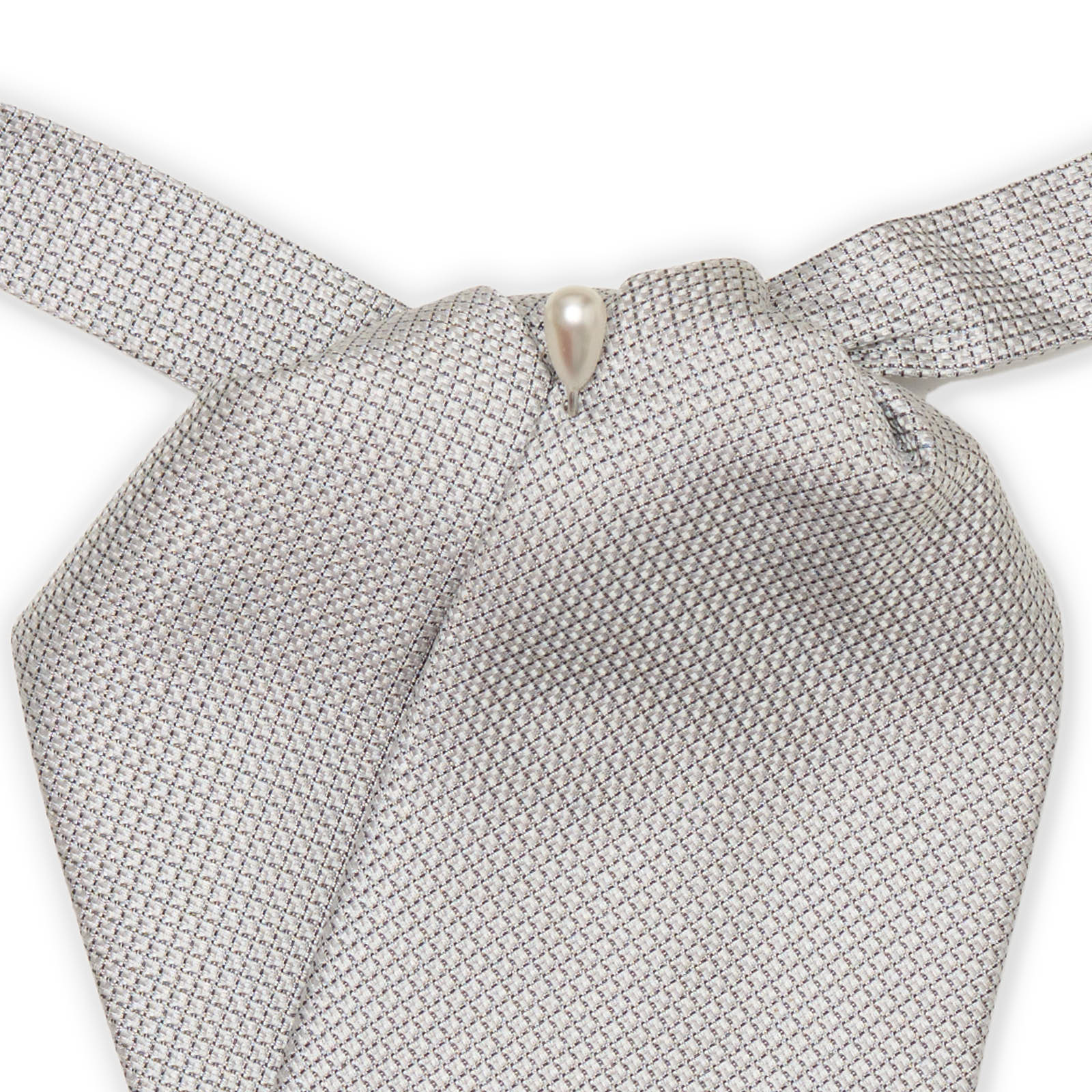 VANNUCCI MILANO Gray Micro Pattern Silk Ascot Formal Tie Plastron NEW
