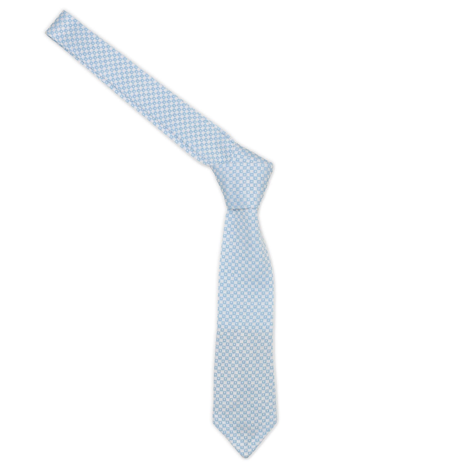VANNUCCI MILANO Light Blue Checked Wool Knit Tie NEW
