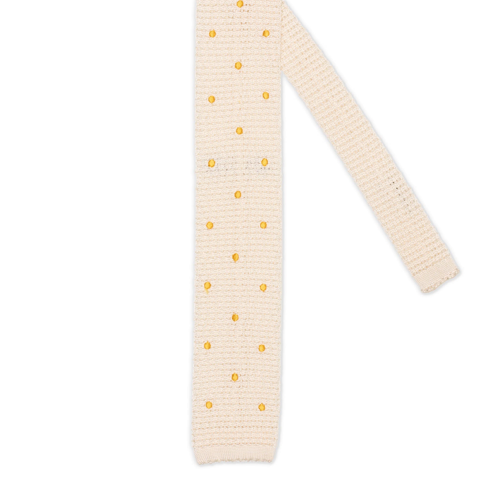 VANNUCCI MILANO White-Yellow Dotted Silk Knit Tie NEW
