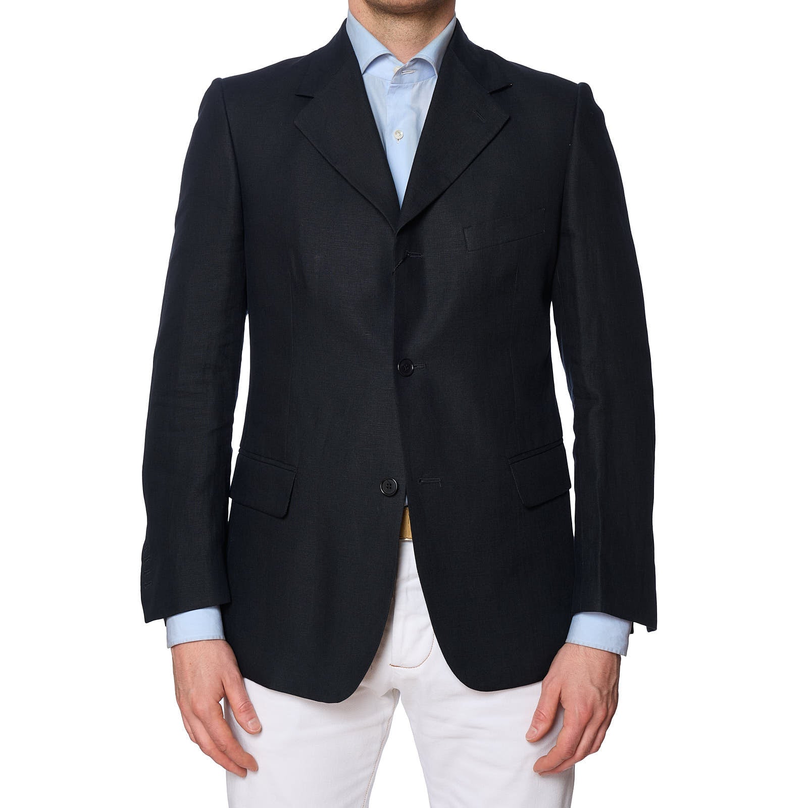 VANNUCCI Milano Black Linen Half Lined Jacket Blazer EU 46 NEW US 36