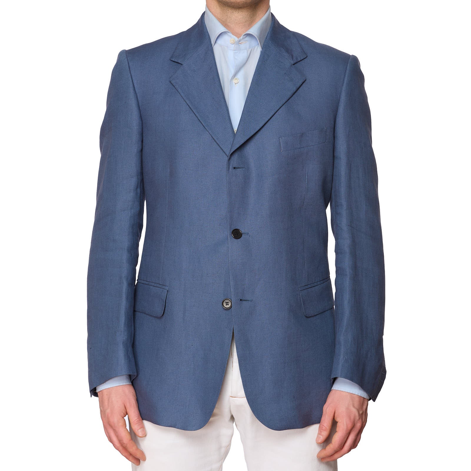 VANNUCCI Milano Blue Linen Half Lined Jacket Blazer EU 50 NEW US 40