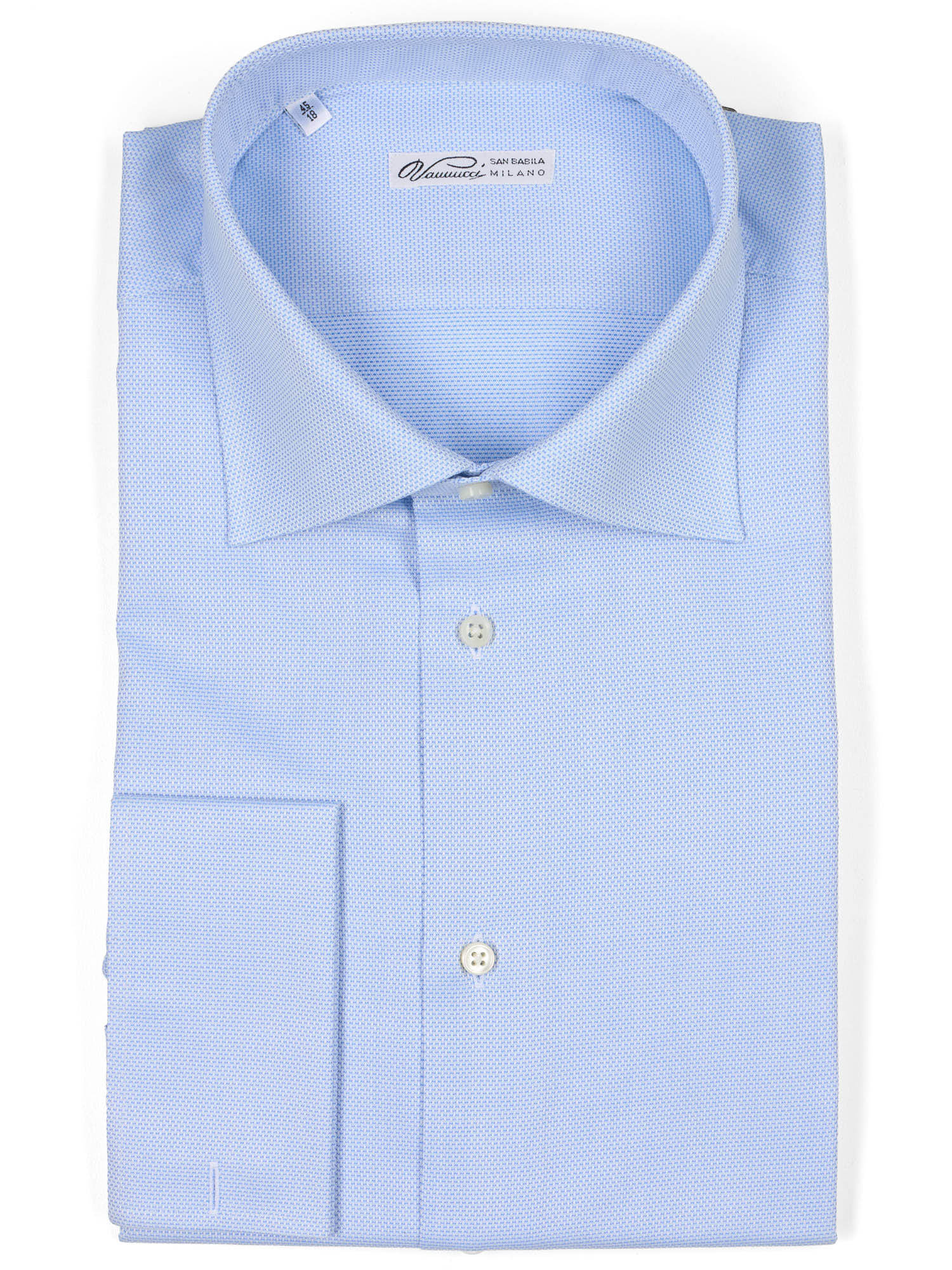 VANNUCCI Milano Blue Oxford Cotton French Cuff Dress Shirt