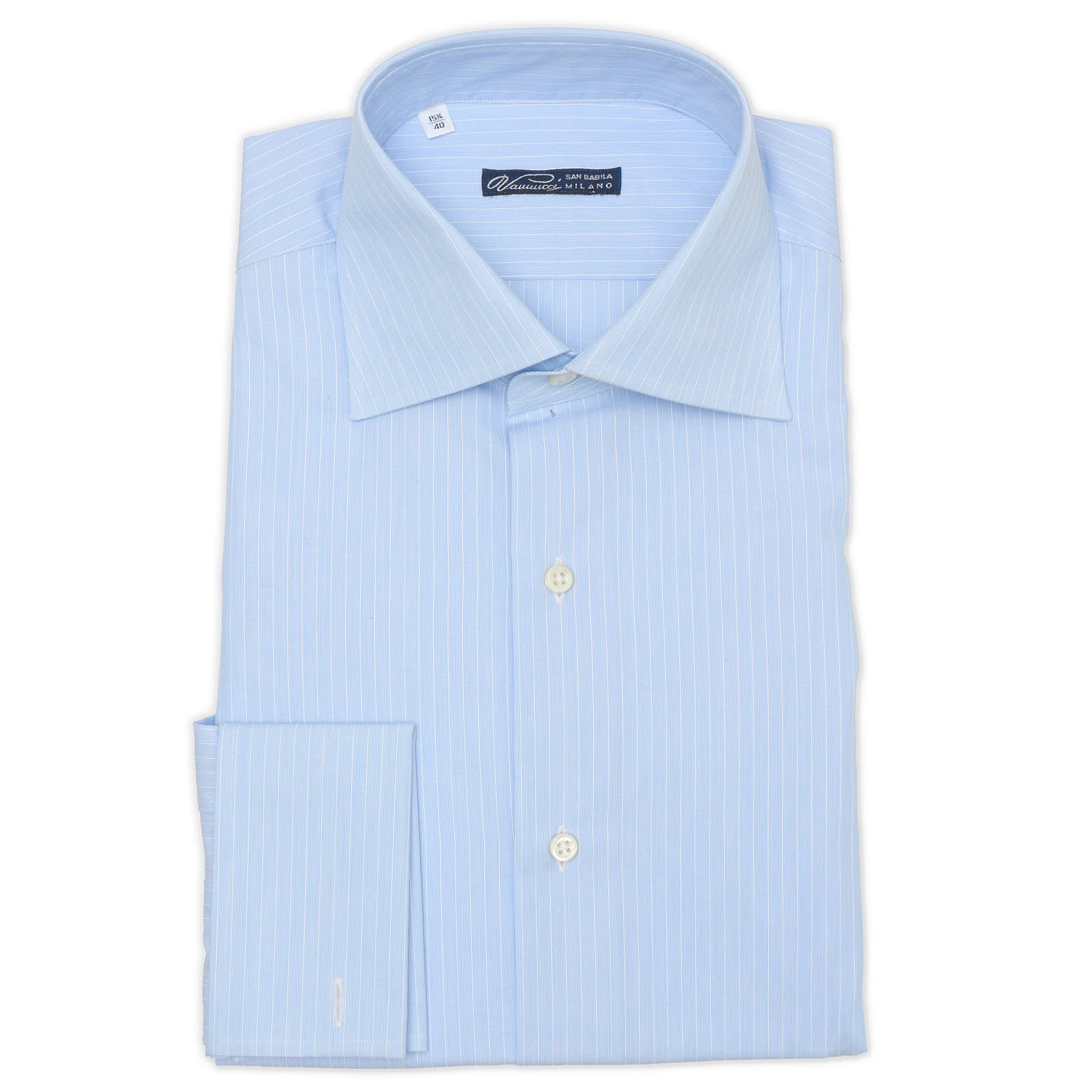 VANNUCCI Milano Blue Striped Cotton French Cuff Dress Shirt EU 40 NEW US 15.75