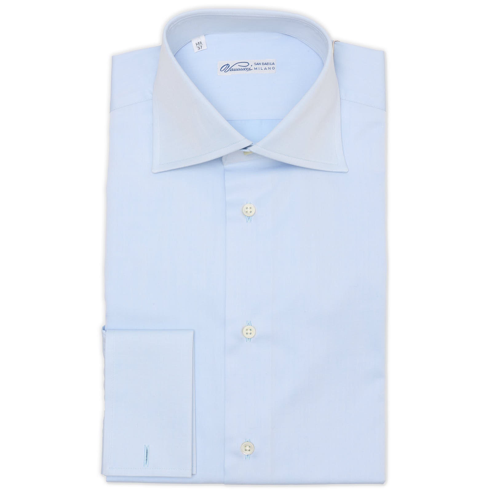 VANNUCCI Milano Blue Twill Cotton French Cuff Dress Shirt EU 37 NEW US 14.5