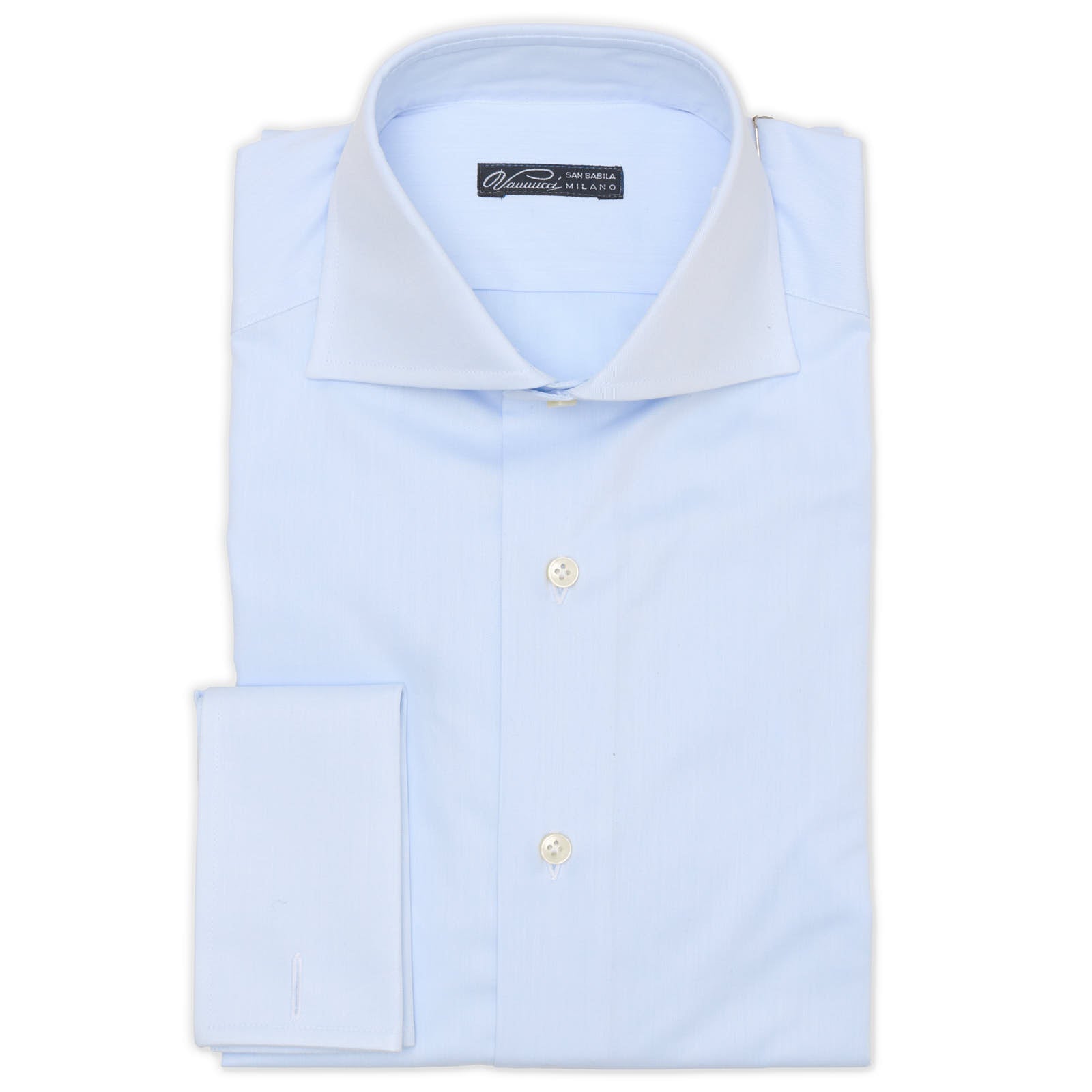 VANNUCCI Milano Light Blue Twill French Cuff Cotton Dress Shirt NEW