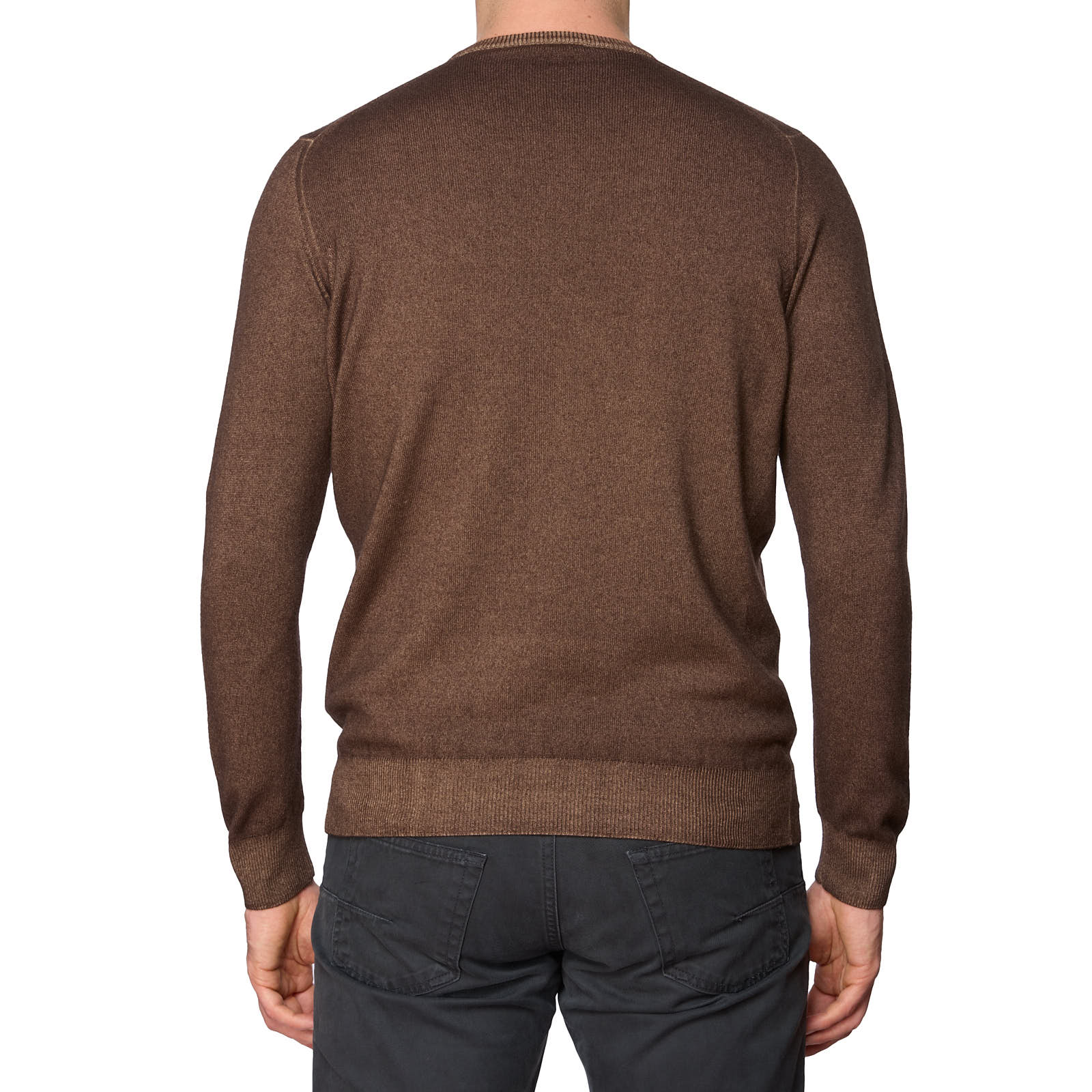 VANNUCCI Milano Brown Cashmere Knit Crewneck Sweater EU 48 NEW US S