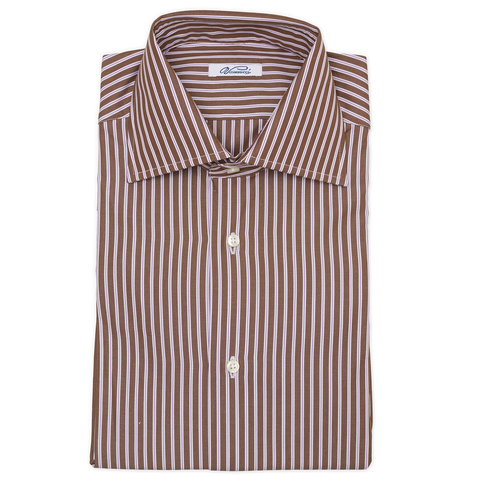 VANNUCCI Milano Brown Striped Cotton Dress Shirt EU 40 NEW US 15.75