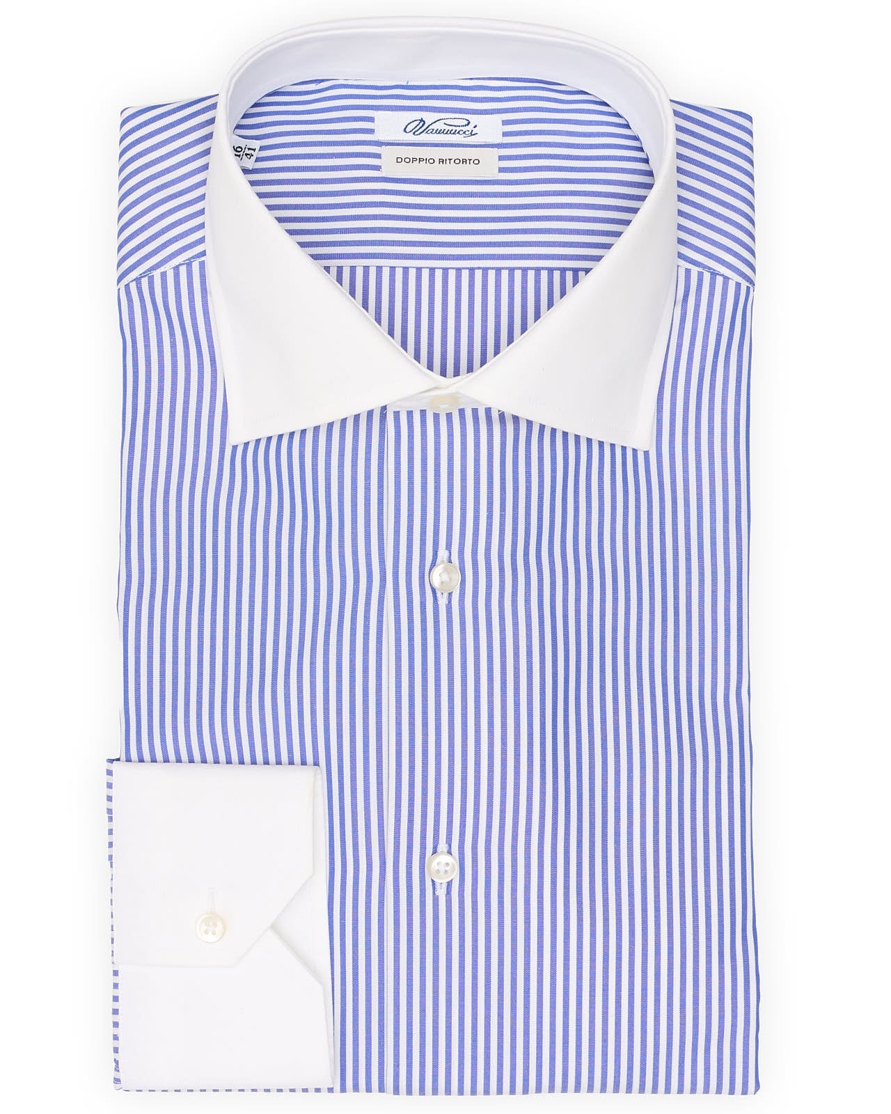 VANNUCCI Milano Delft Blue Bengal Striped Cotton Dress Shirt EU 41 NEW US 16