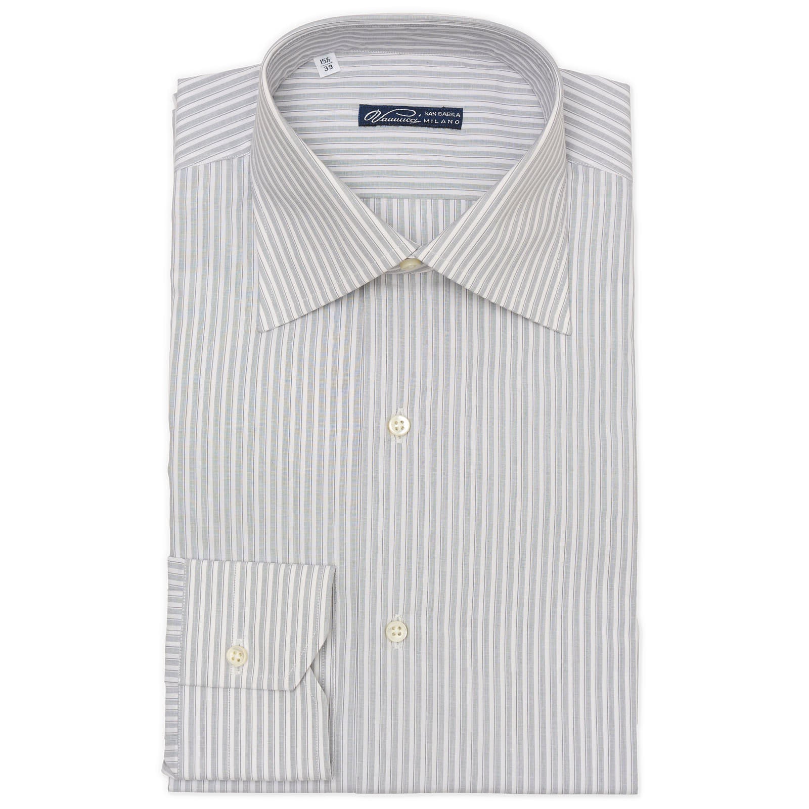 VANNUCCI Milano Gray-White Striped Cotton Dress Shirt EU 39 NEW US 15.5