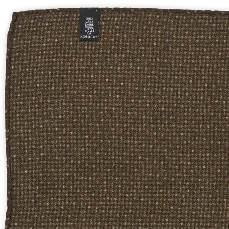 VANNUCCI Milano Handmade Brown Dot Wool Pocket Square NEW 32cm x 32cm