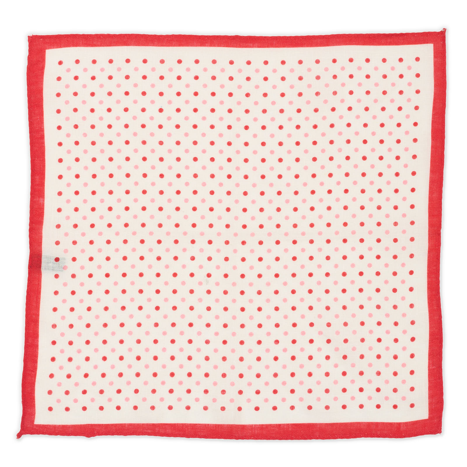 VANNUCCI Milano Handmade White-Red Dot Linen Pocket Square NEW 32cm x 31cm