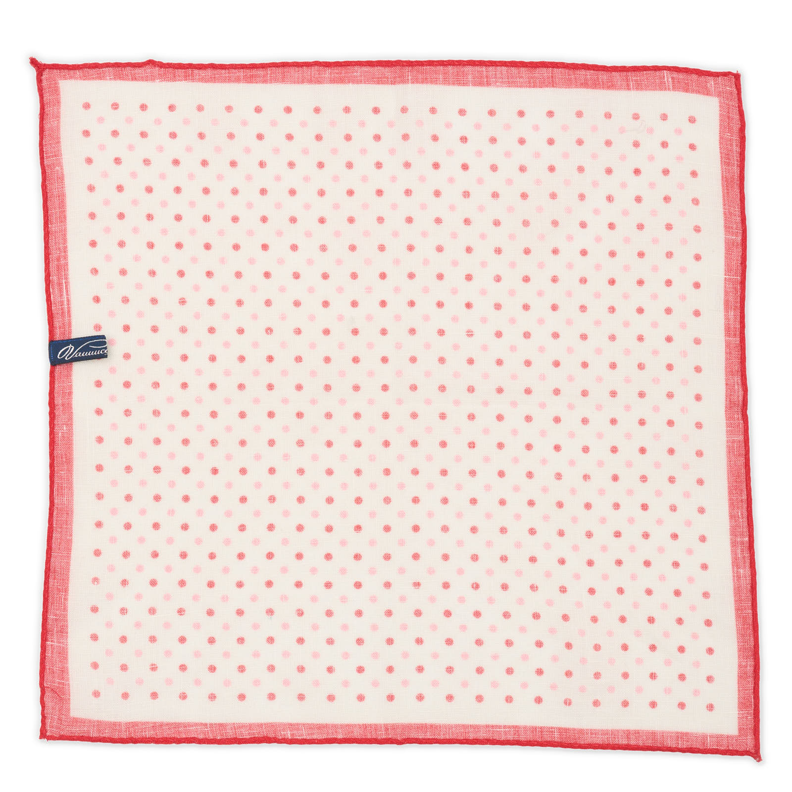 VANNUCCI Milano Handmade White-Red Dot Linen Pocket Square NEW 32cm x 31cm