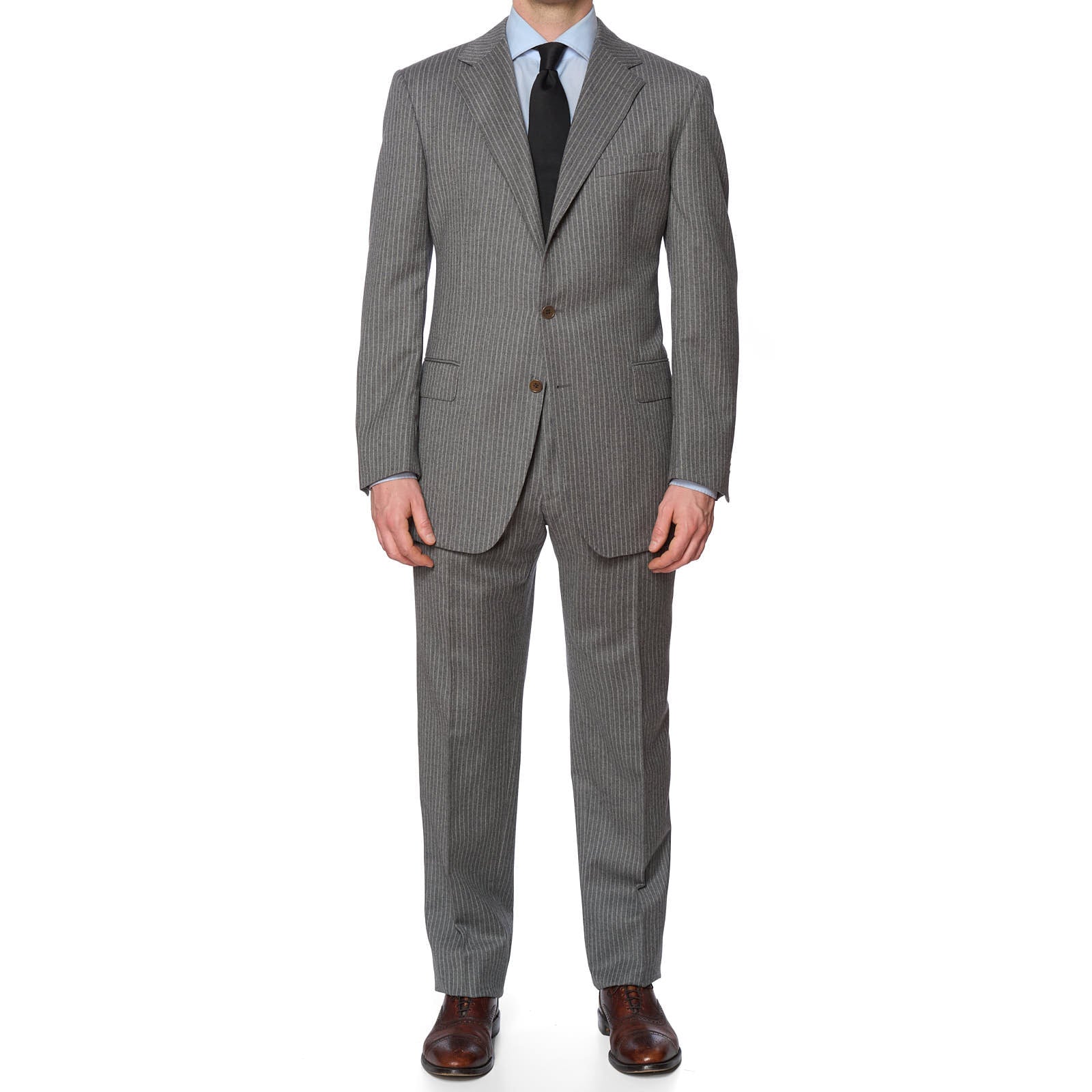 VANNUCCI Milano Gray Chalk Striped Flannel Suit EU 54 NEW US 44