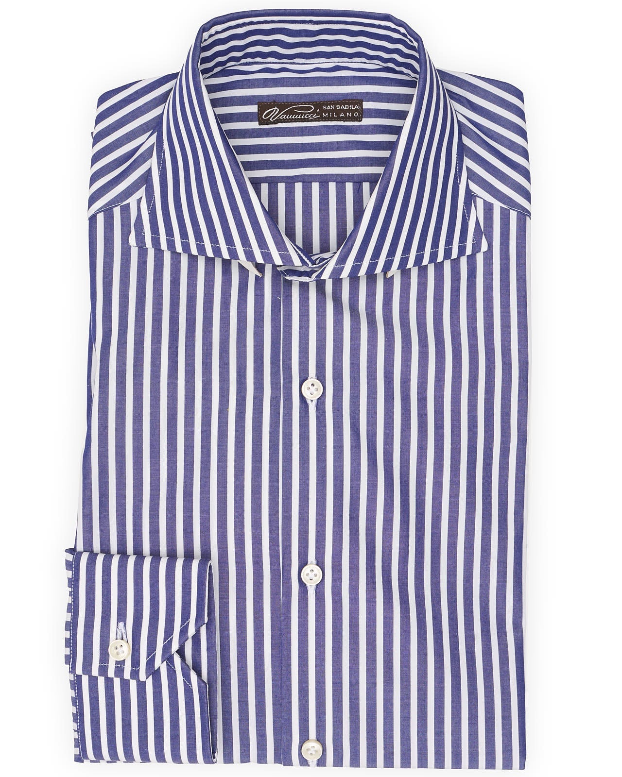 VANNUCCI Milano Navy Blue Madras Striped Cotton Dress Shirt EU 37 NEW US 14.5