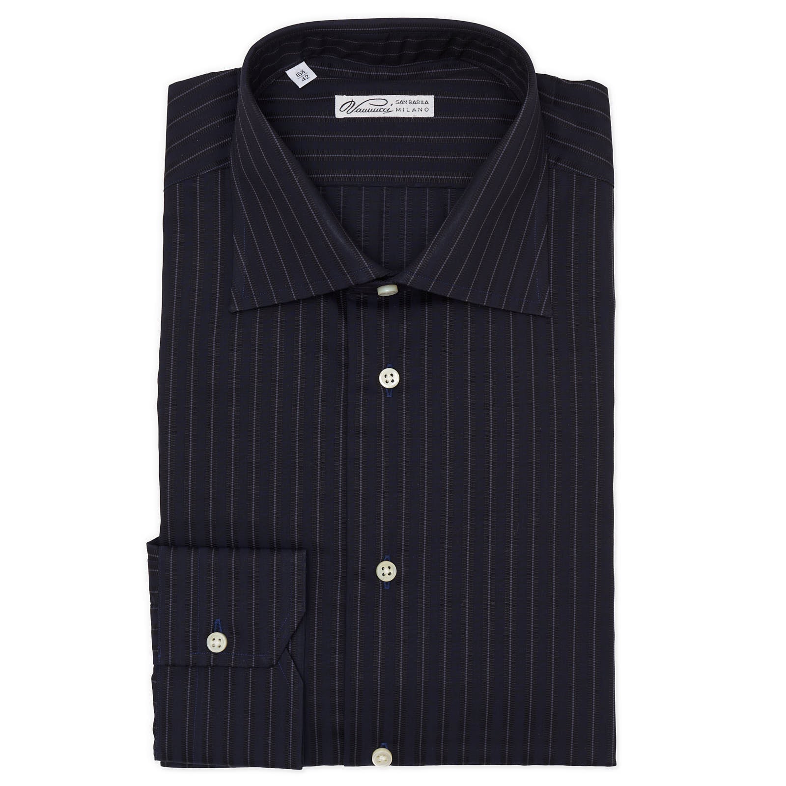 VANNUCCI Milano Navy Blue Striped Cotton Dress Shirt NEW 16.5