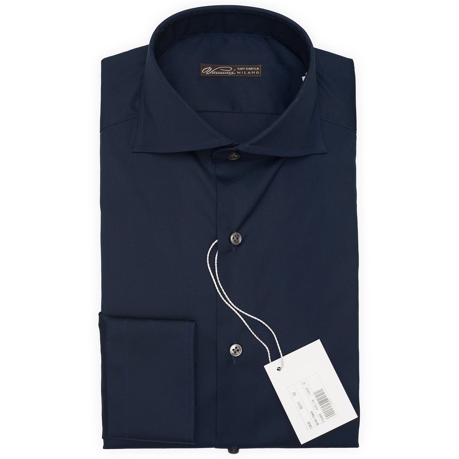 VANNUCCI Milano Navy Blue Twill Stretch Cotton Dress Shirt EU 37 NEW US 14.5