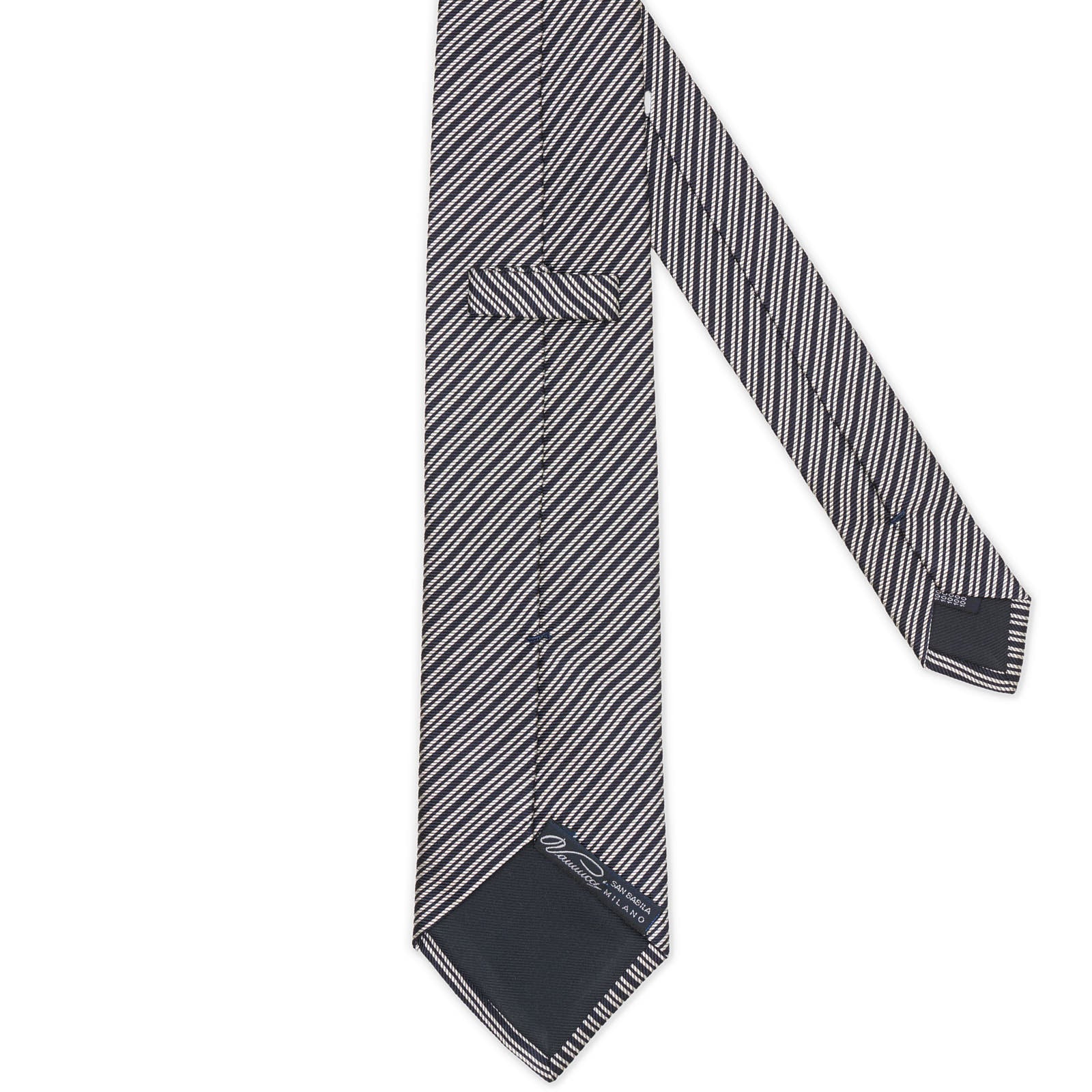 VANNUCCI Navy Blue and White Regimental Striped Silk Tie NEW