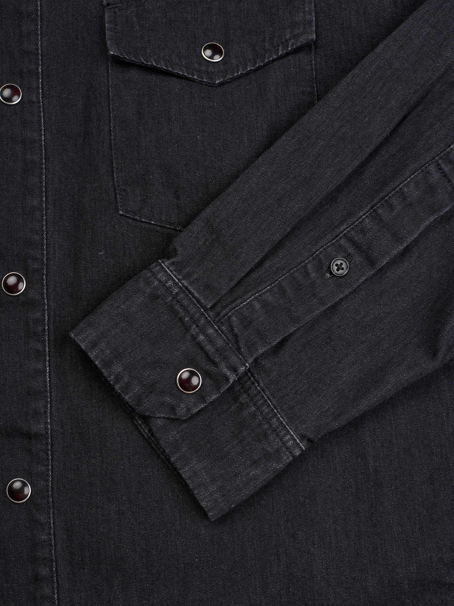 VINCE Black Cotton Denim Western Snap Casual Shirt Size L