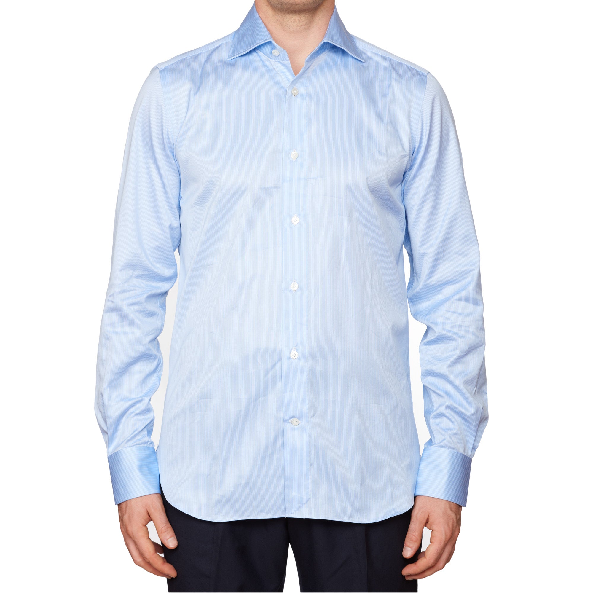 VINCENZO DI RUGGIERO Handmade Blue Striped Cotton Dress Shirt EU 40 US 15.75 Slim Fit