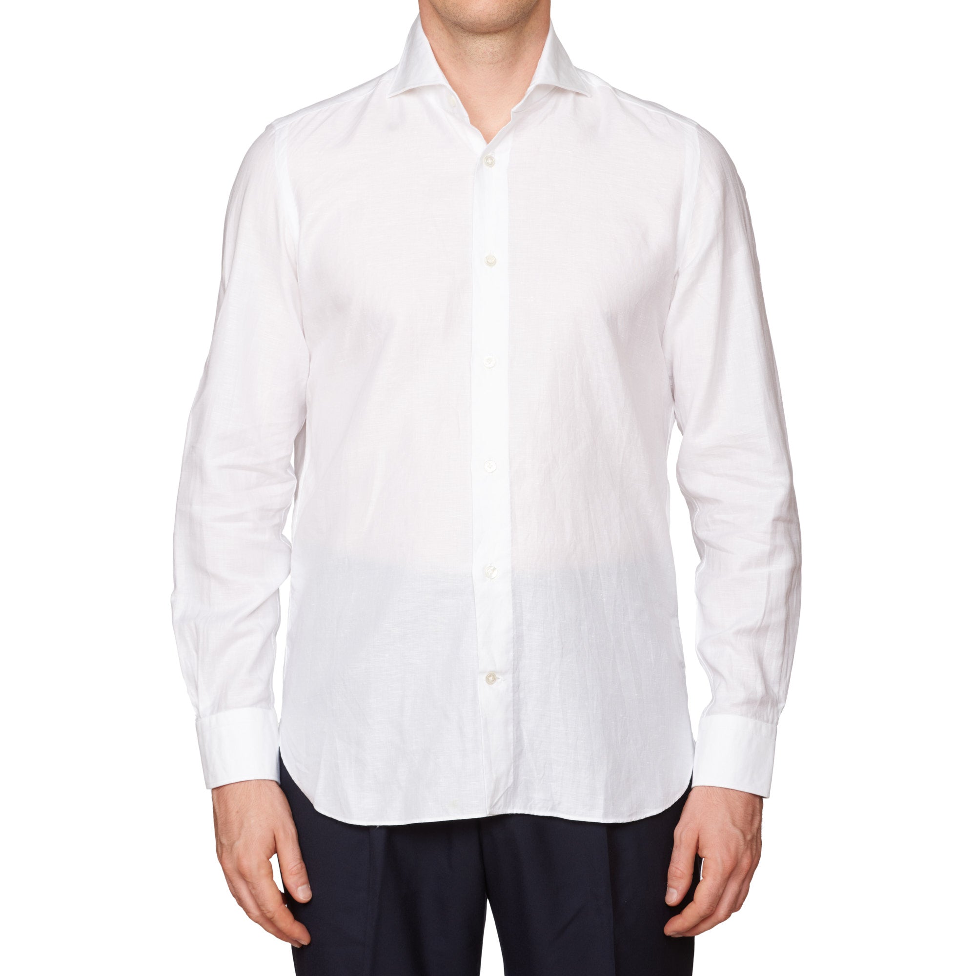 VINCENZO DI RUGGIERO Handmade Solid White Cotton-Linen Dress Shirt EU 40 US 15.75