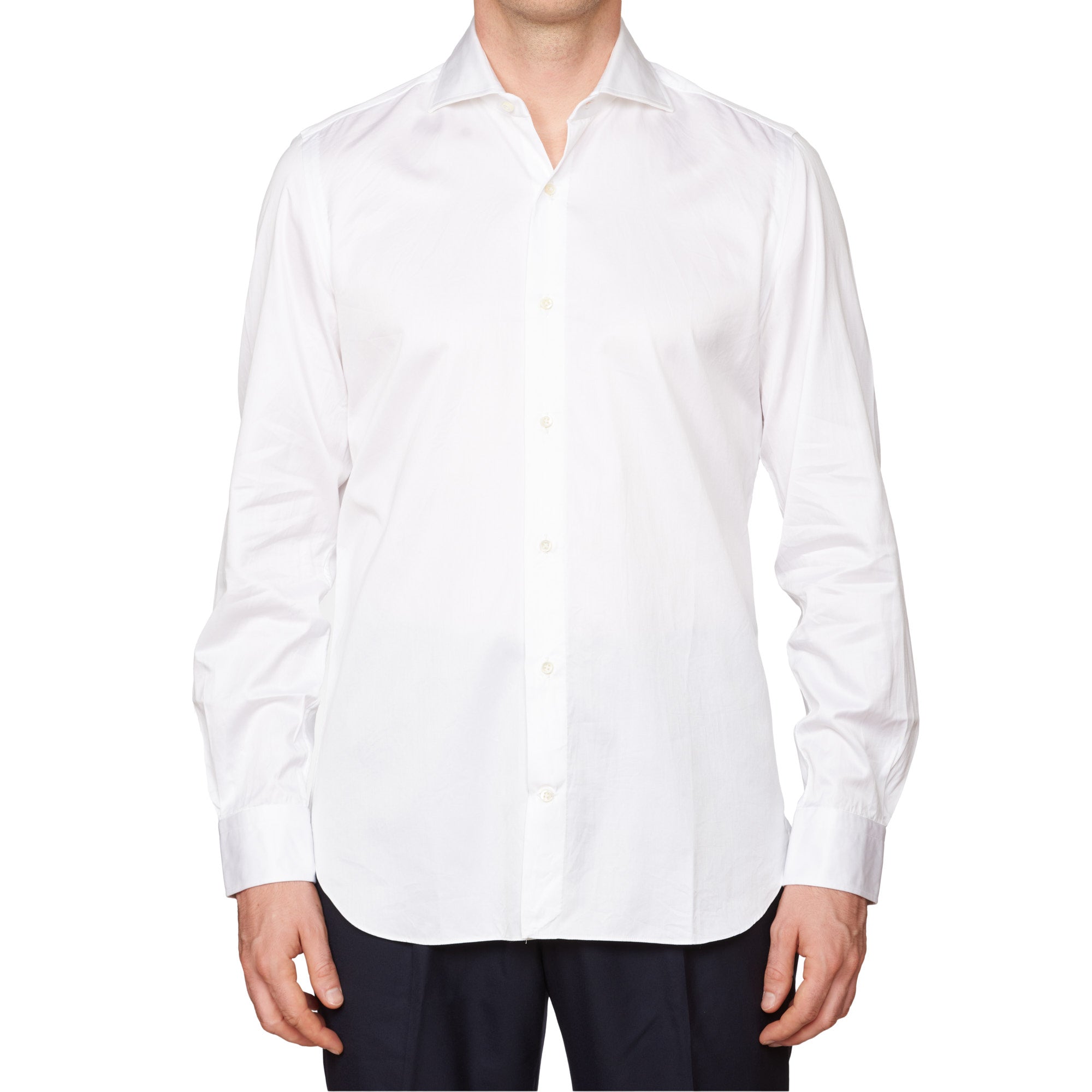 VINCENZO DI RUGGIERO Handmade Solid White Cotton Dress Shirt EU 40 US 15.75 Slim Fit