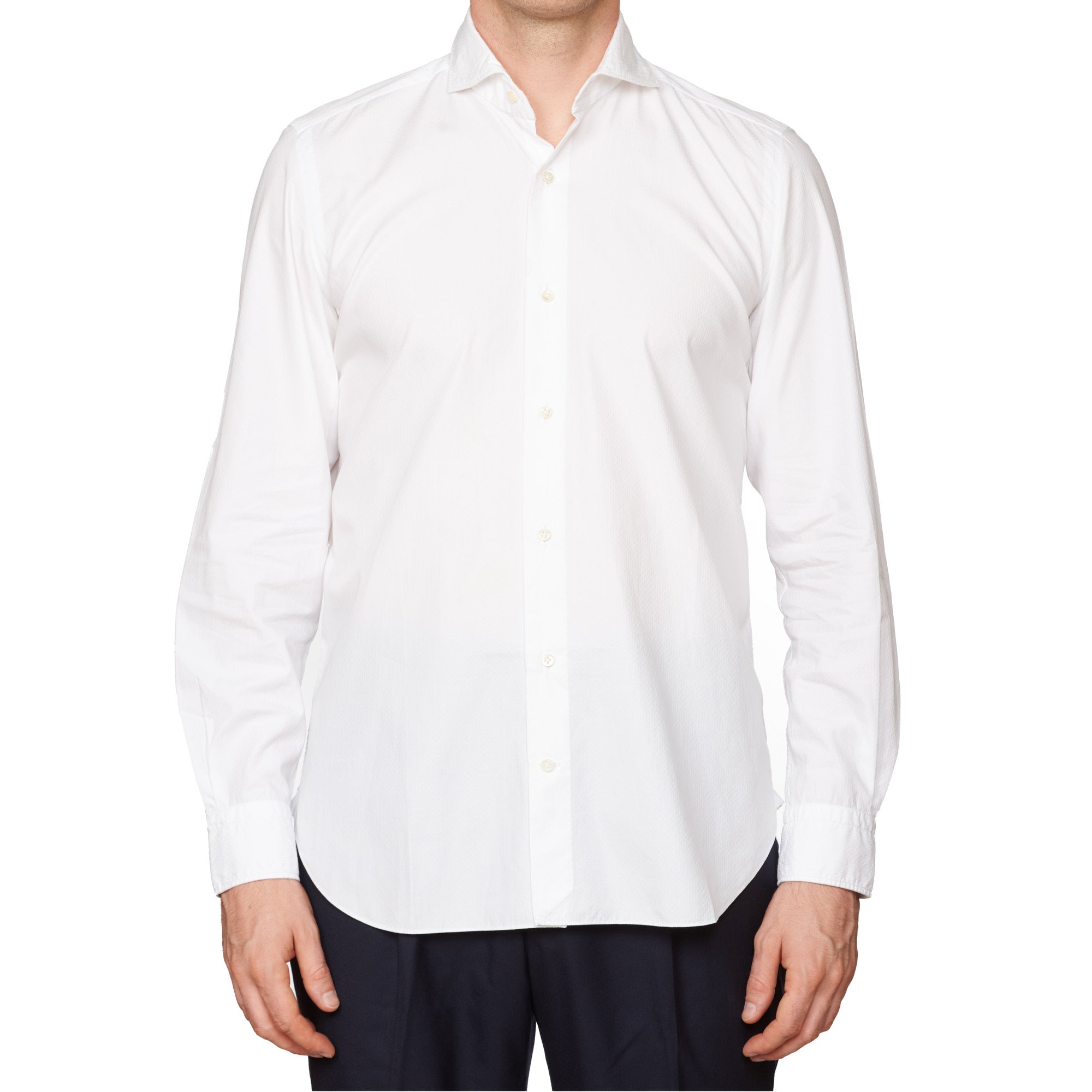 VINCENZO DI RUGGIERO Handmade White Jacquard Cotton Dress Shirt EU 40 US 15.75 VINCENZO DI RUGGIERO
