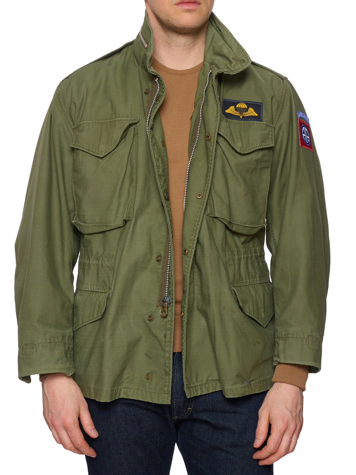 Vintage M-65 Vietnam Era AIRBORNE Olive Cotton Military Field Jacket US M