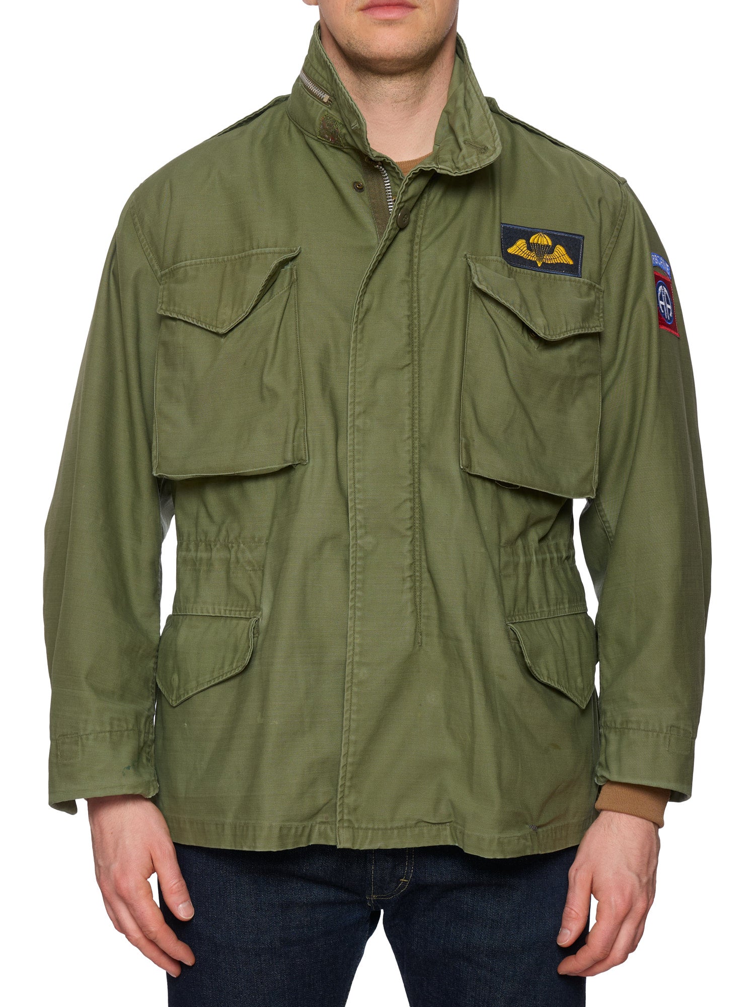 Vintage M-65 Vietnam Era AIRBORNE Olive Cotton Military Field Jacket U
