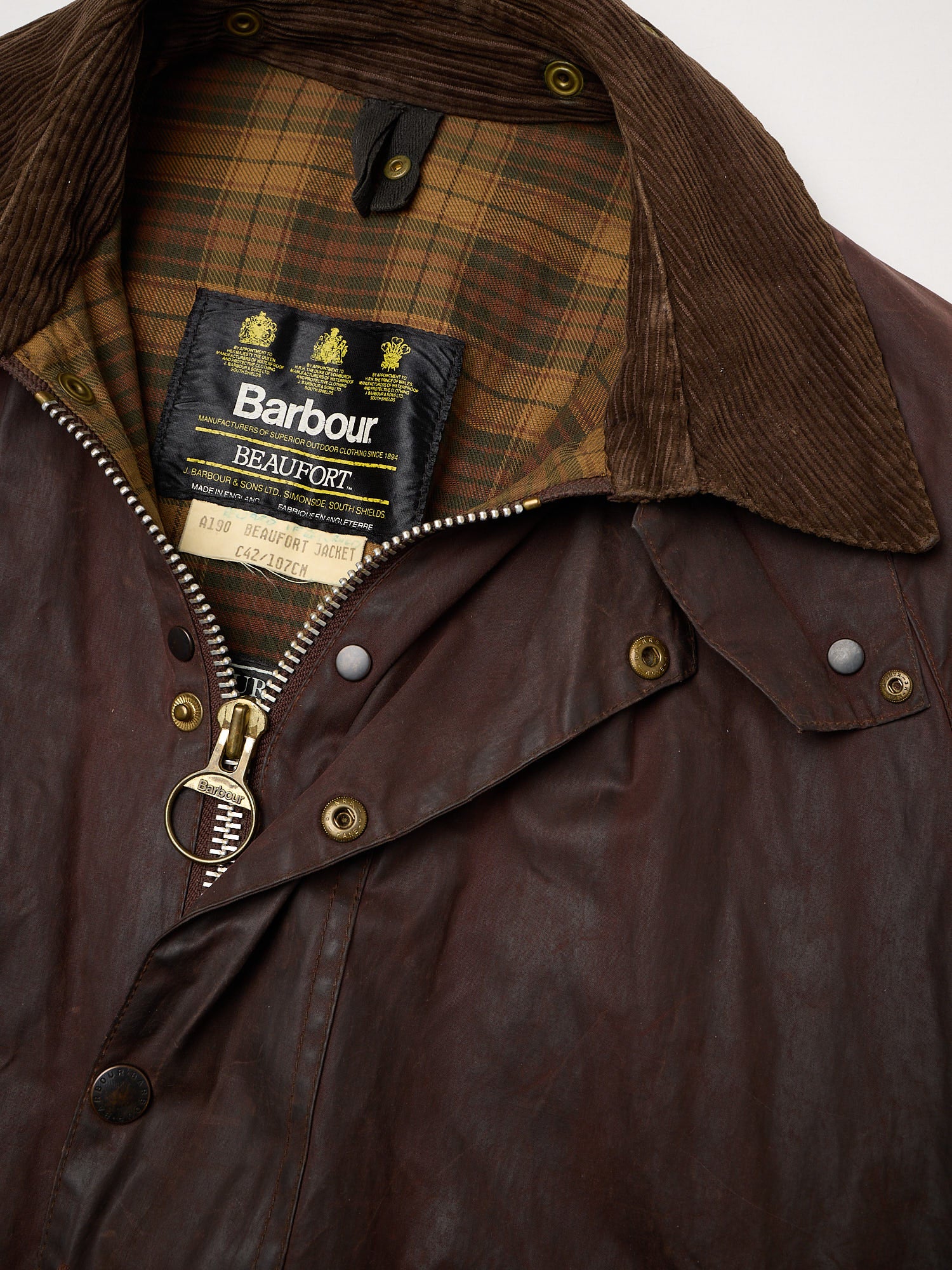 Vintage BARBOUR Beaufort Burgundy Motorcycle Wax Jacket 3 Crest