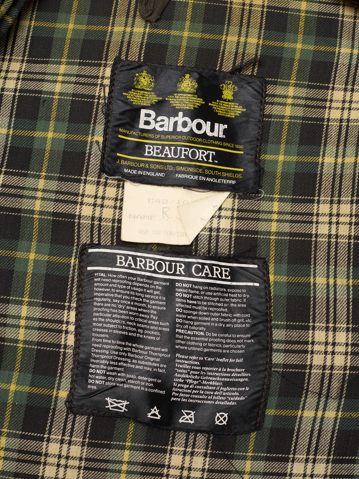 Vintage BARBOUR Beaufort Olive Green Waxed Jacket 3 Crest