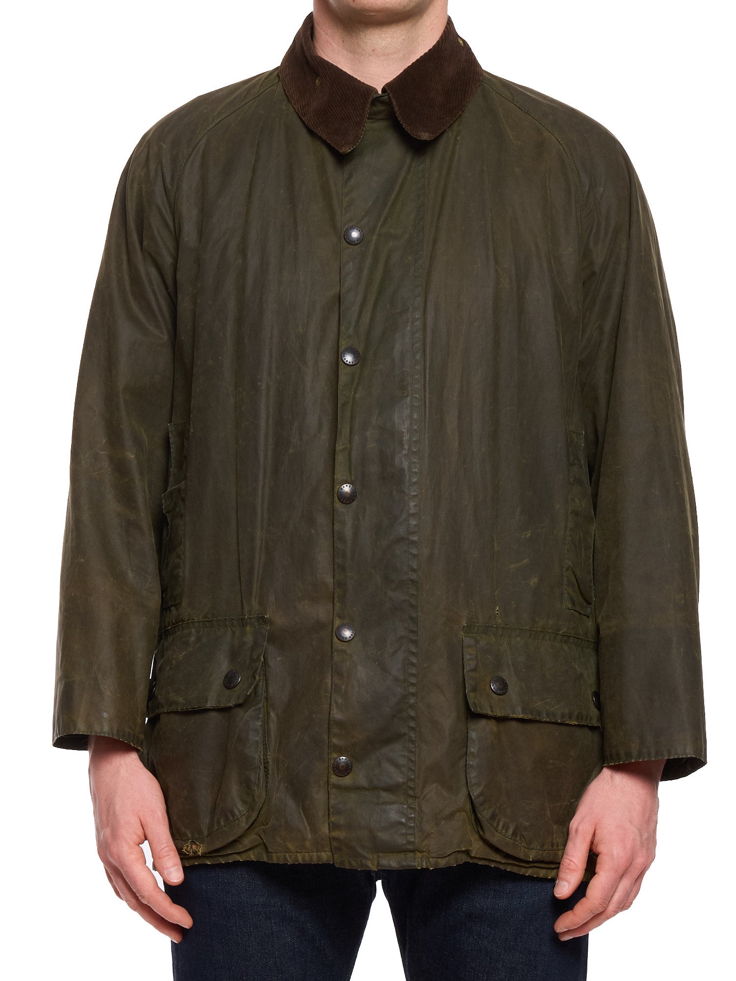 Vintage BARBOUR Beaufort Olive Green Waxed Jacket 3 Crest