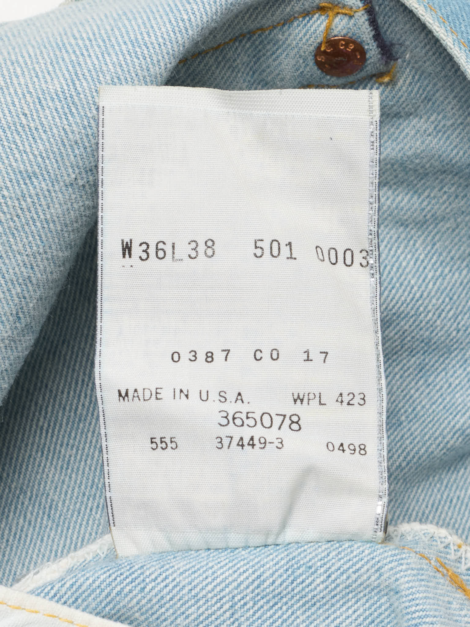 Vintage 1998 LEVI'S 501 Valencia St. Light Blue Cotton Jeans Made in USA LVC NOS
