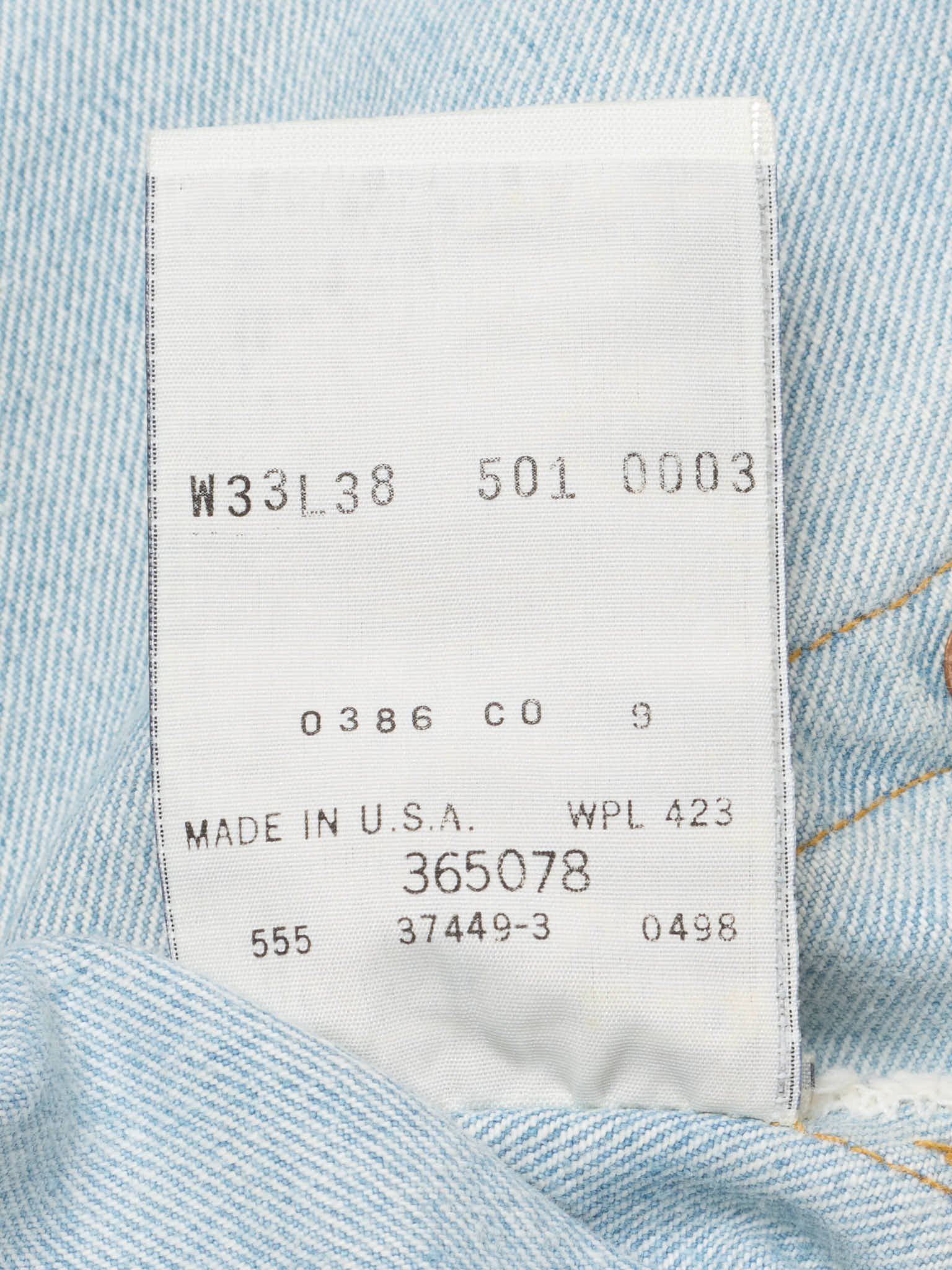Vintage 1998 LEVI'S 501 Valencia St. Light Blue Cotton Jeans Made in USA LVC NOS