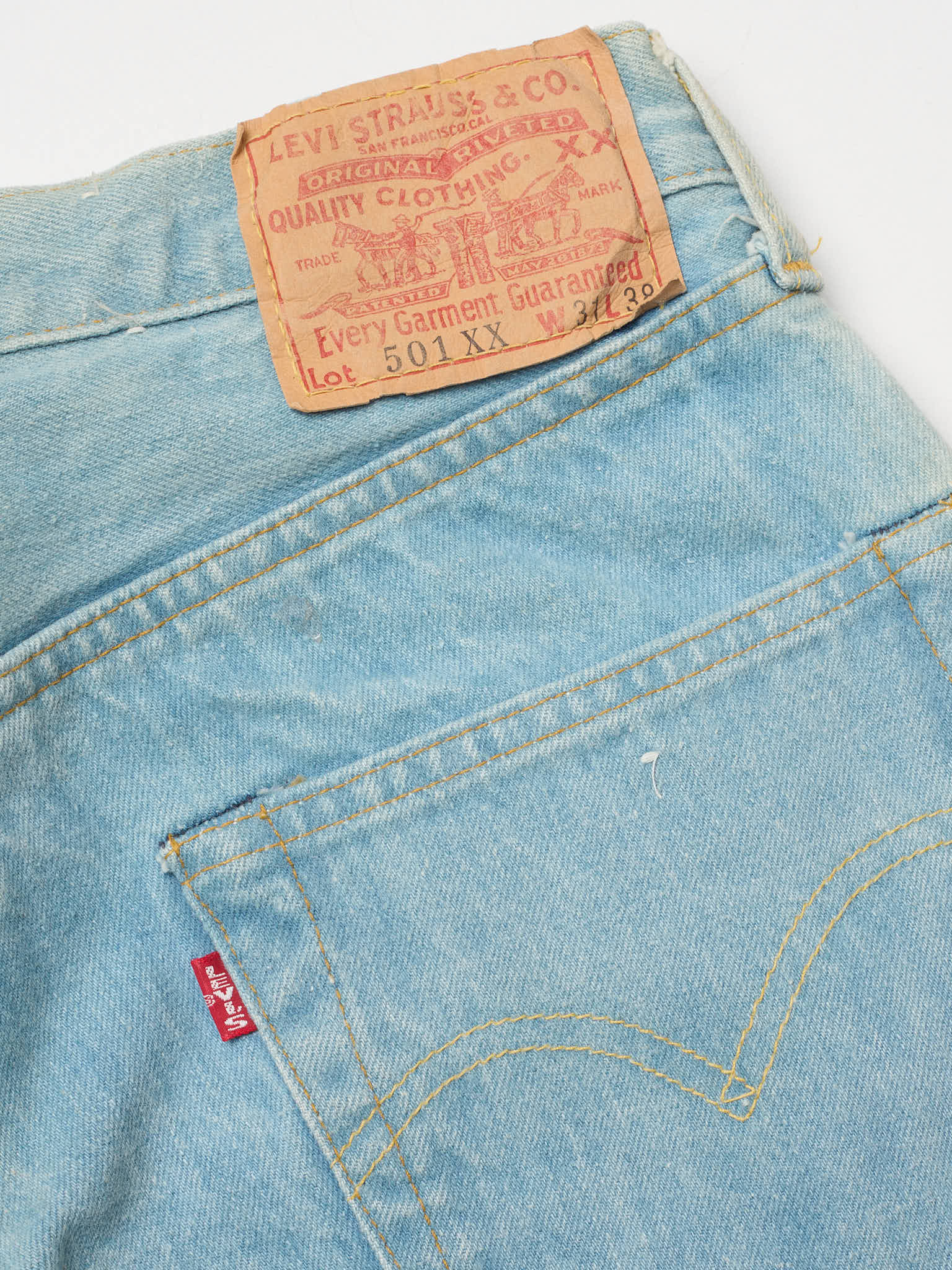 Vintage 1998 LEVI'S 501XX Valencia St. Light Blue Cotton Jeans Made in USA LVC `NOS